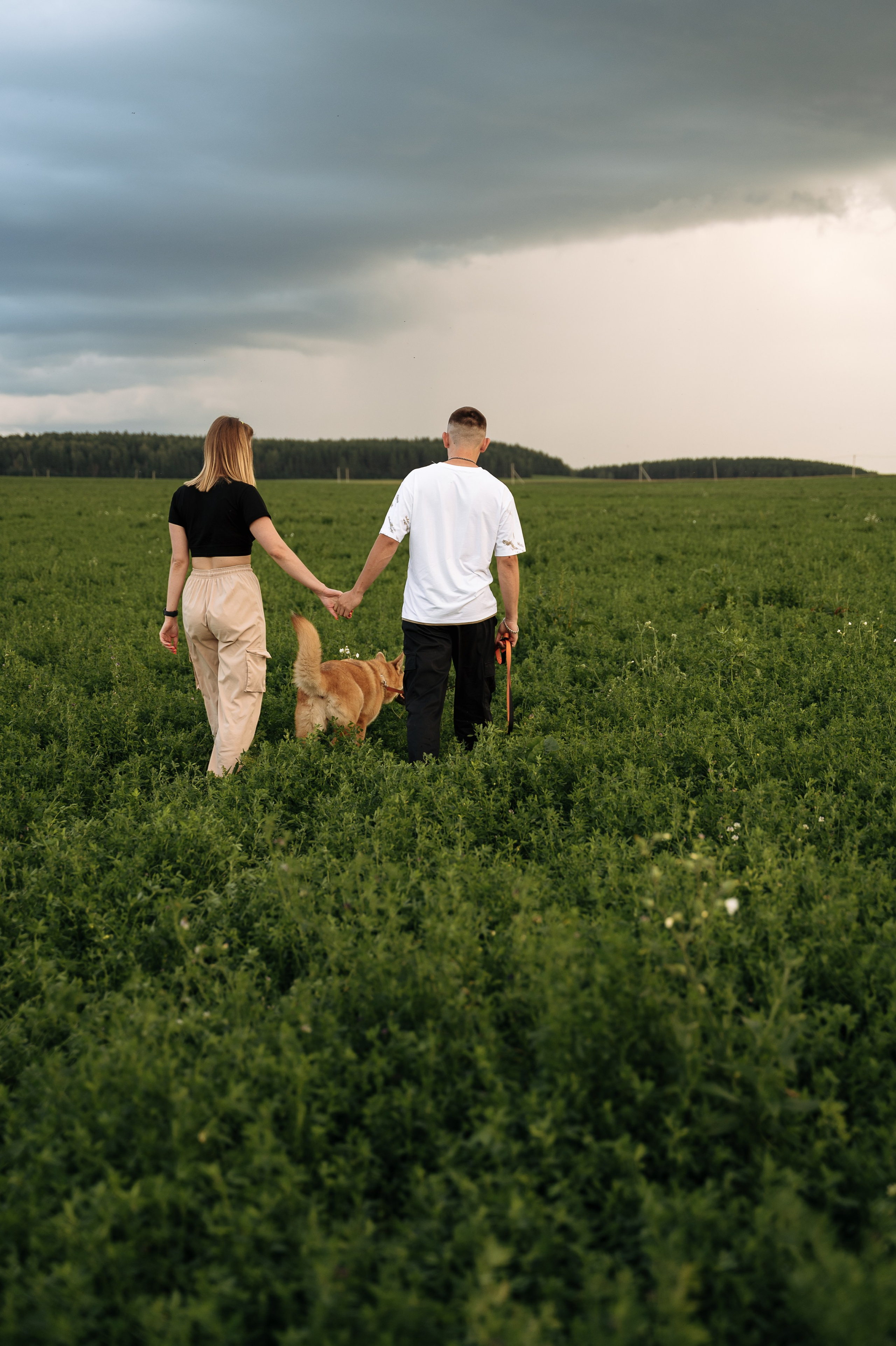 парная фотосессия загородом с собакой