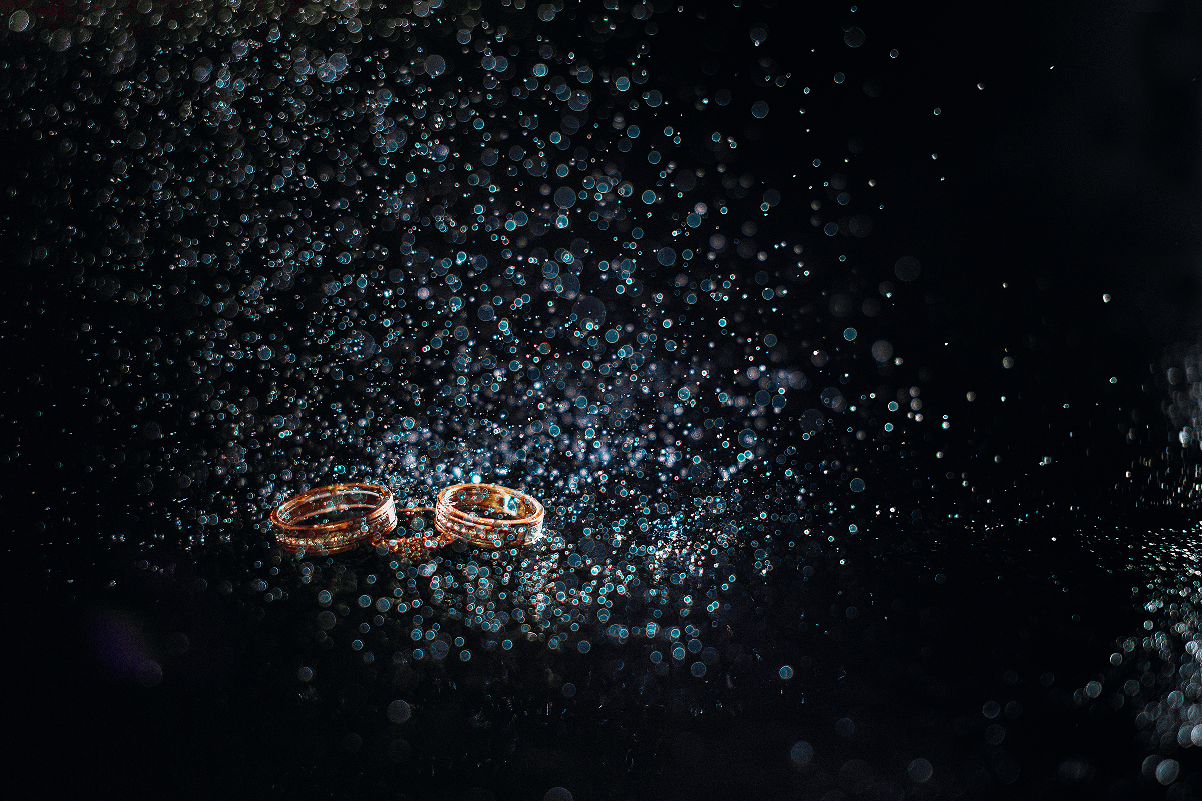 Свадебные кольца в лучах яркого солнца