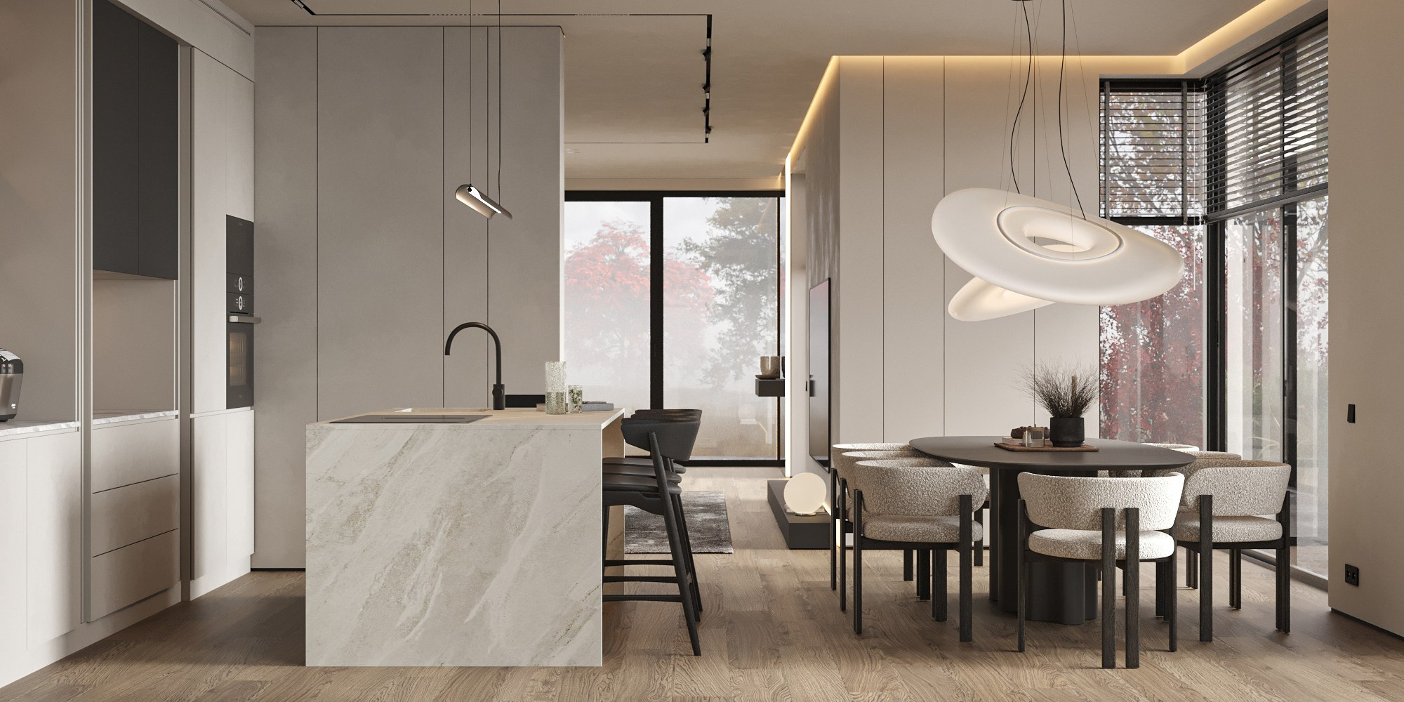 Кухня-гостиная ЖК «Паруса мечты». 3D визуализация интерьера Надежда Соколова