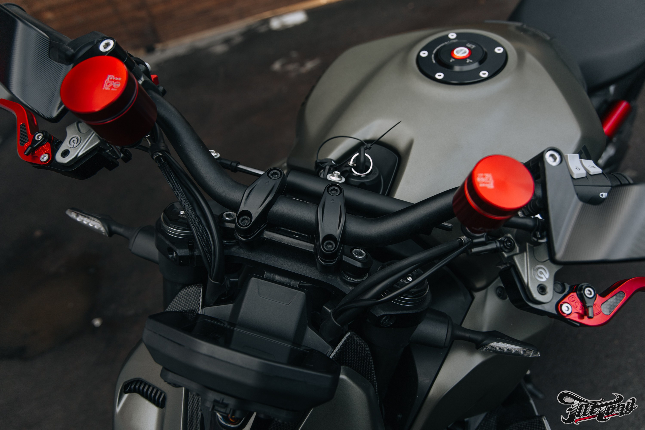 Ducati Streetfighter V2 окрас деталей в красный кэнди и черный мат. DeLorein