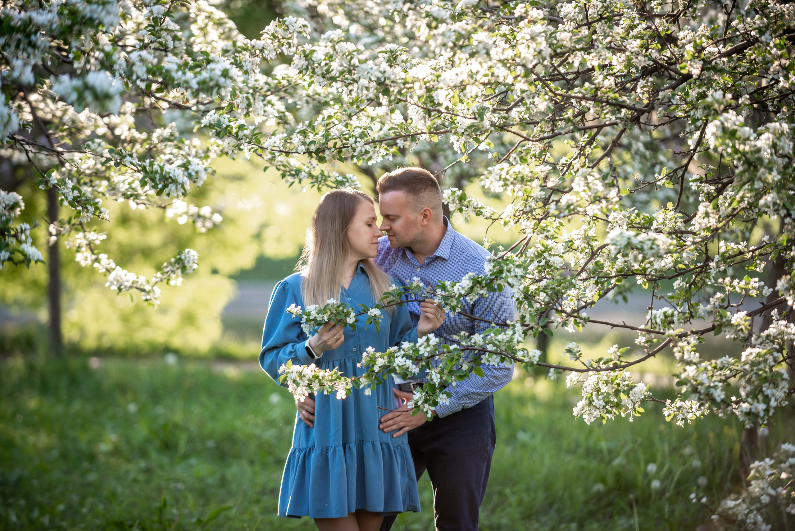 Ника и родители в розовых яблонях. Портретный, семейный и свадебный фотограф в Санкт-Петербурге и в Пушкине Ширяев Денис