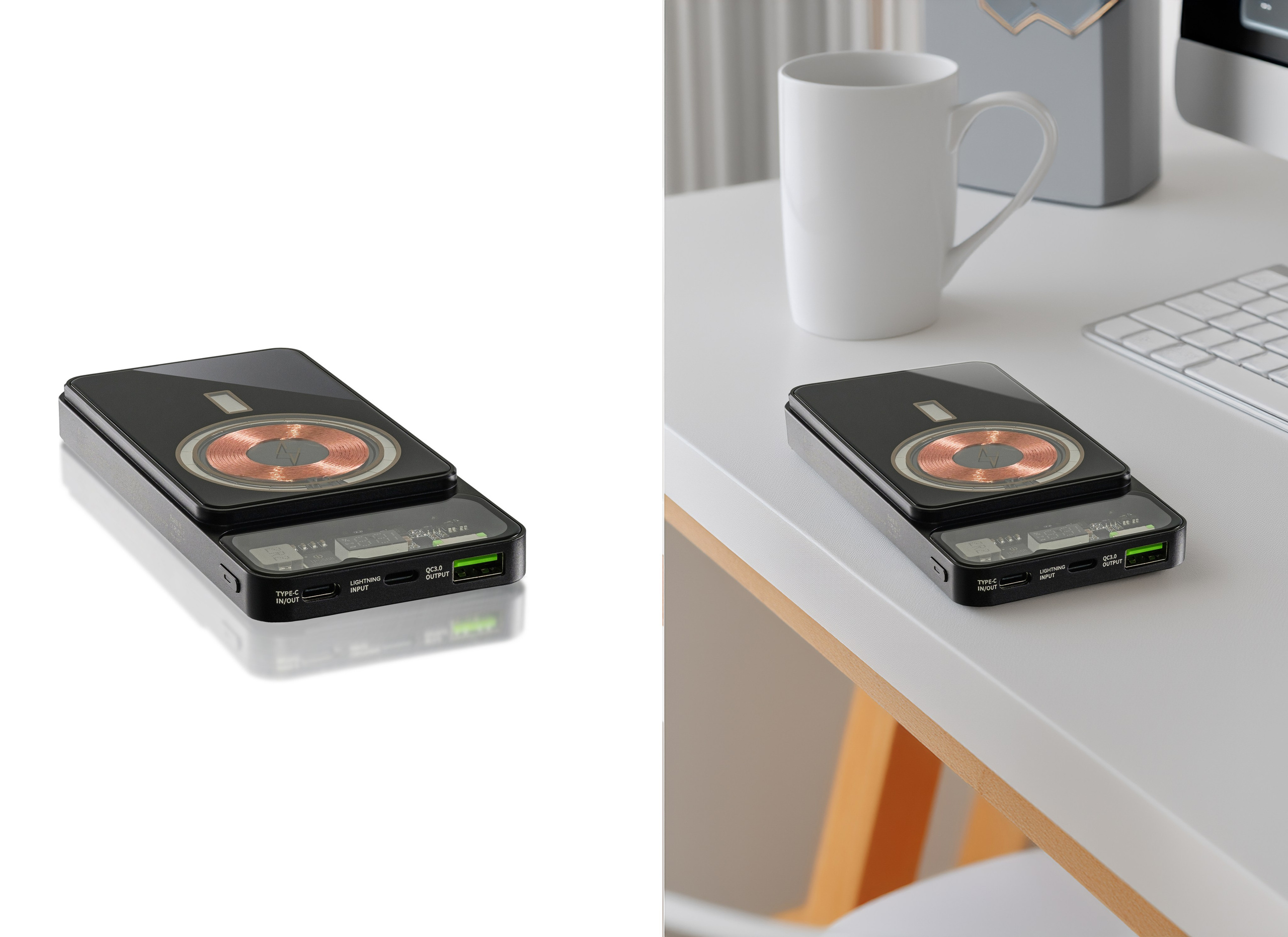 Фото пример: до/после. Объект снят на белом фоне и помещен в интерьер с помощью ИИ генерации