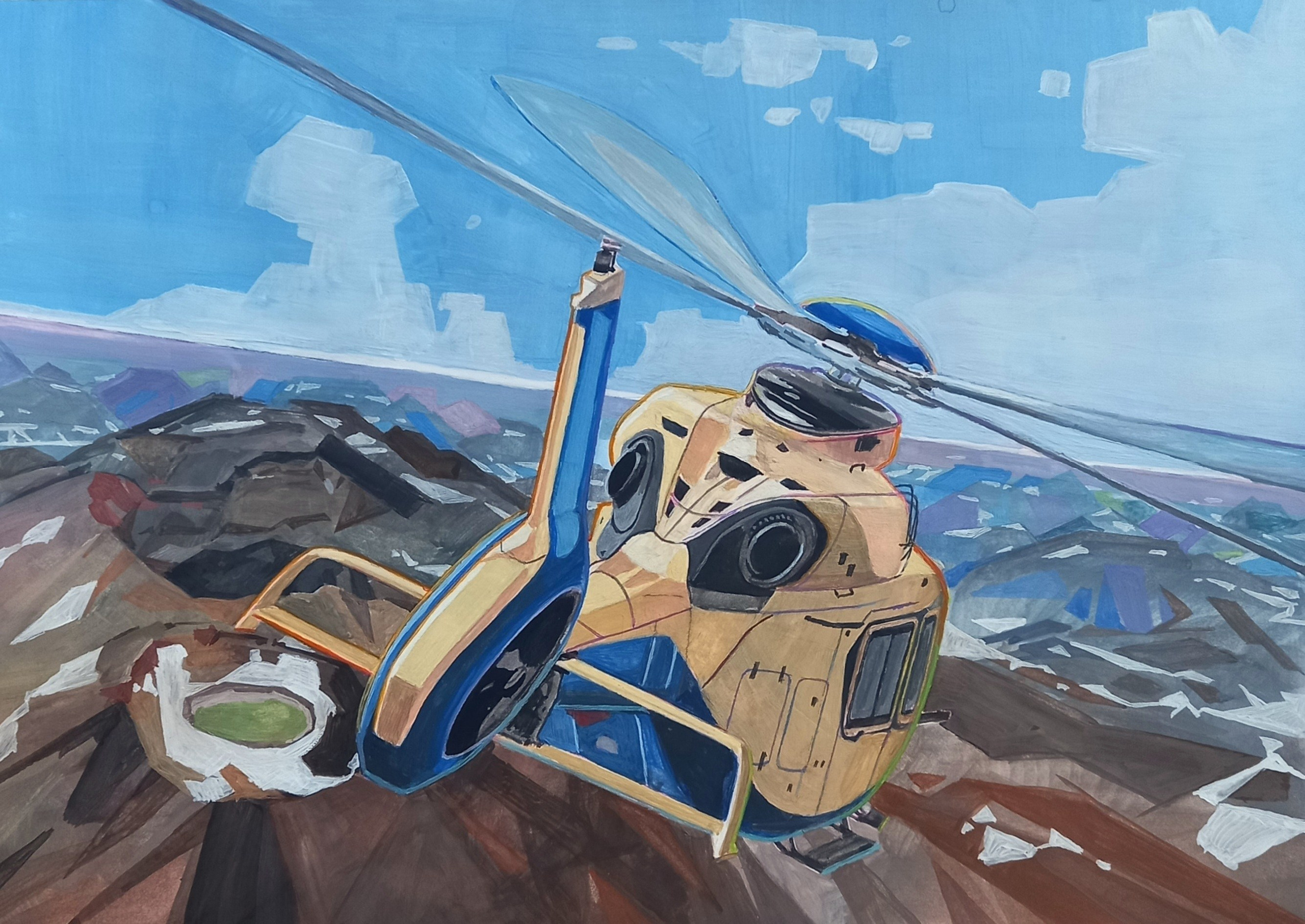 Над спящими вулканами (эскиз, бумага, гуашь)