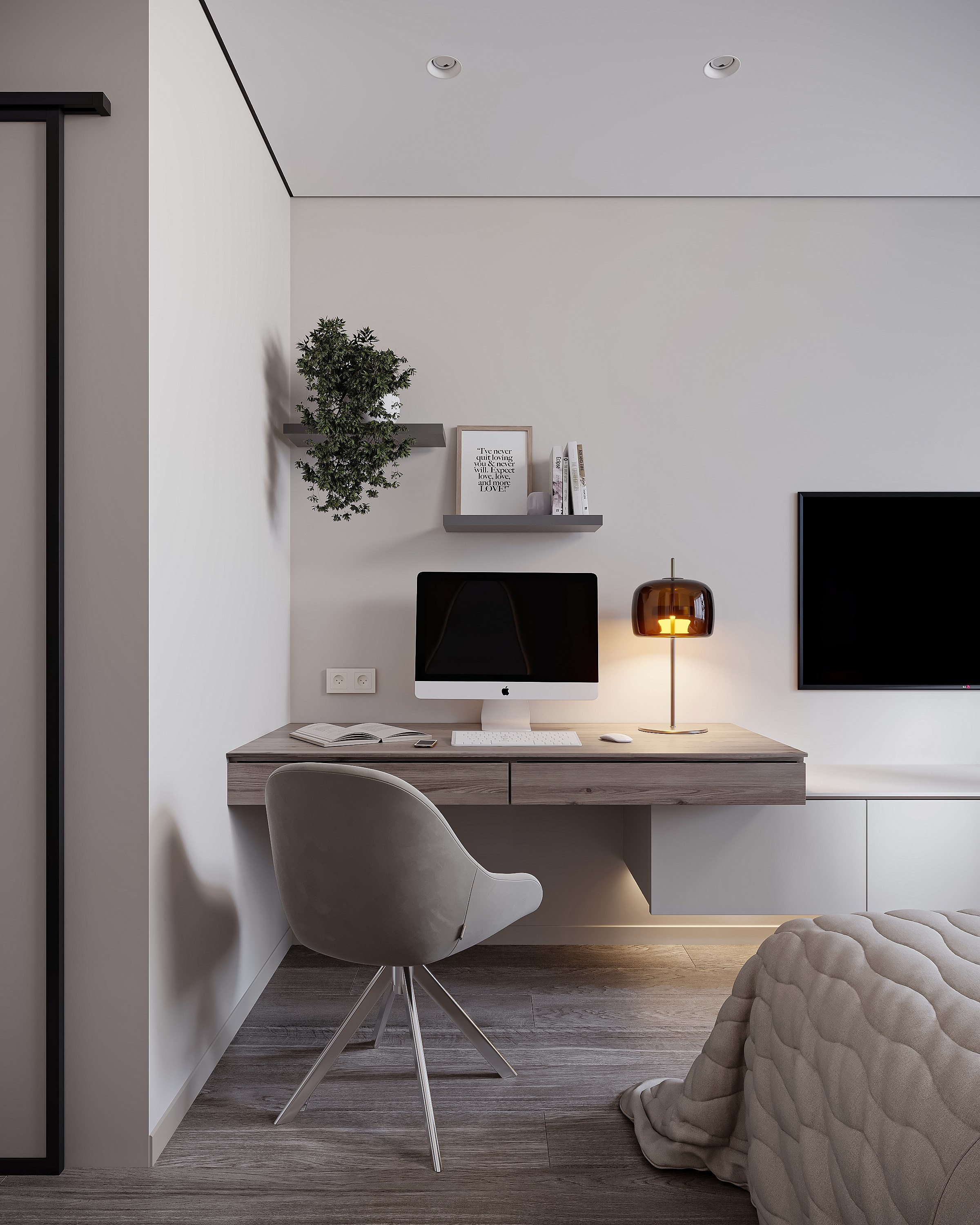 Спальня и гардероб 20 м². 3Д-Визуализация Наталья Макогонова