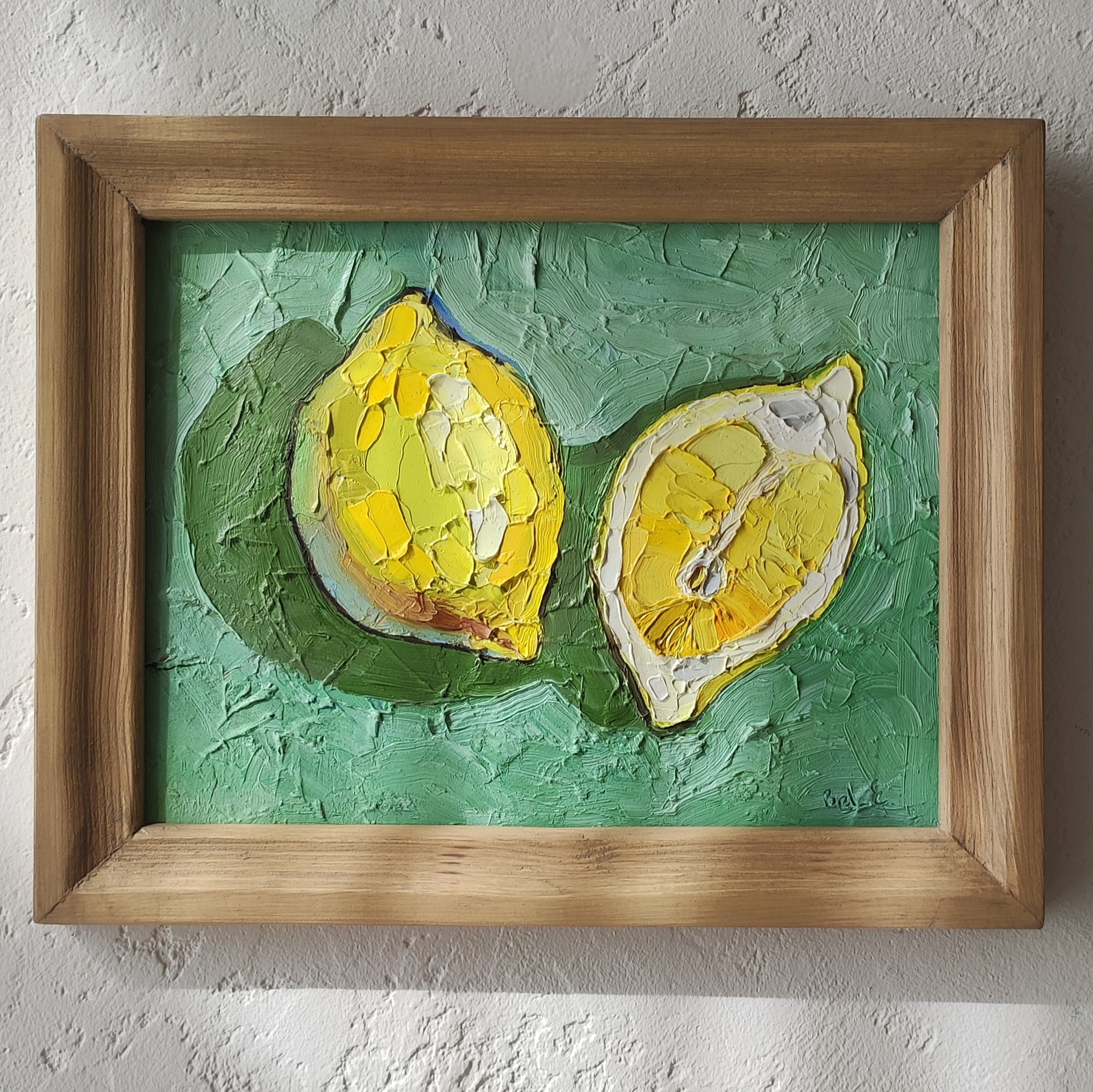 Яркая текстурная картина маслом с лимонами — купить декоративный натюрморт