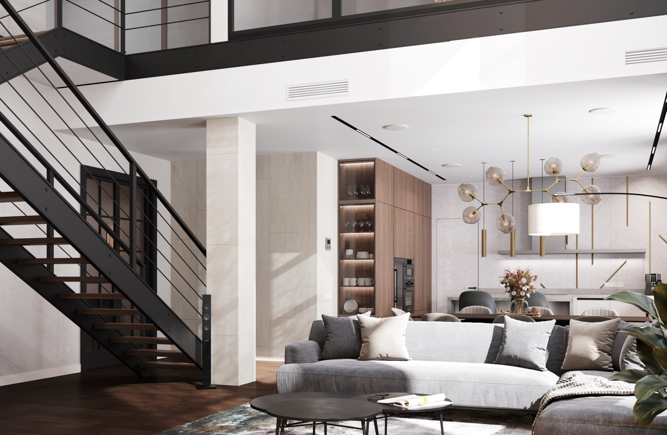 Кухня-гостиная и спальня 98 m². Заказать 3d визуализацию интерьеров — Дарья Веденёва