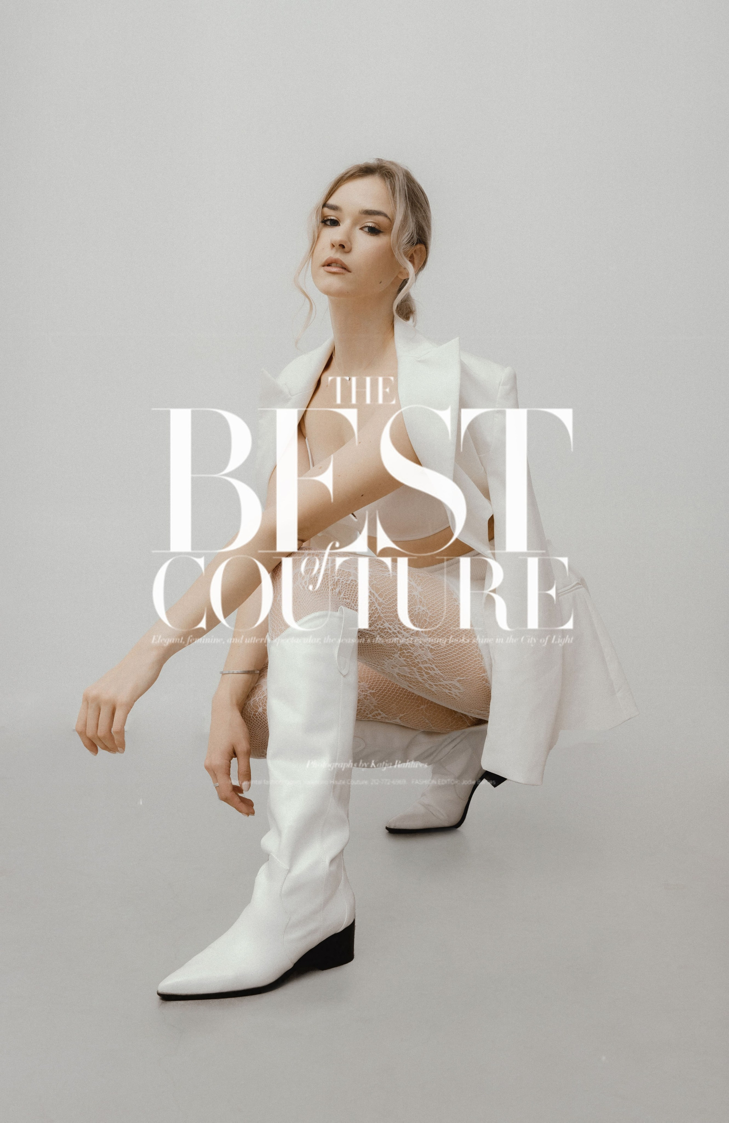 Стильная фотосессия в студии. Девушка в белом образе. 