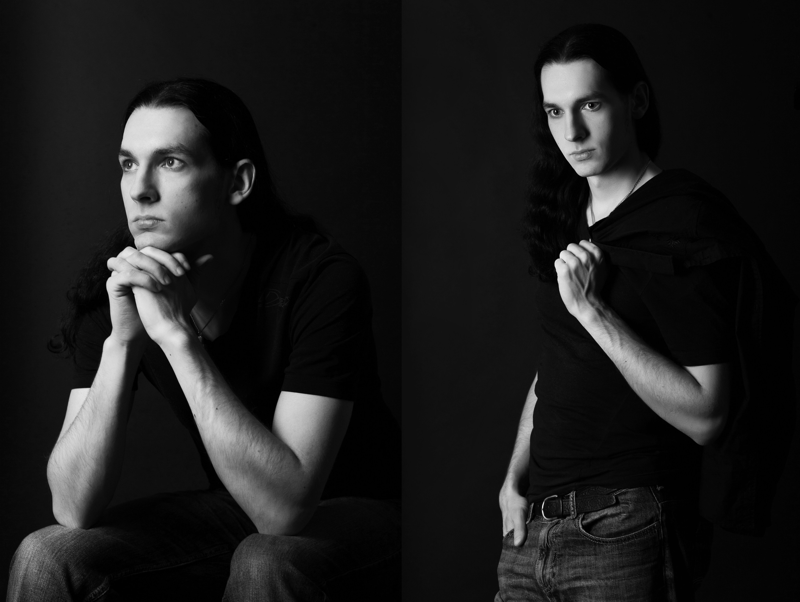 Классический чёрно-белый мужской портрет студии с жёстким светом