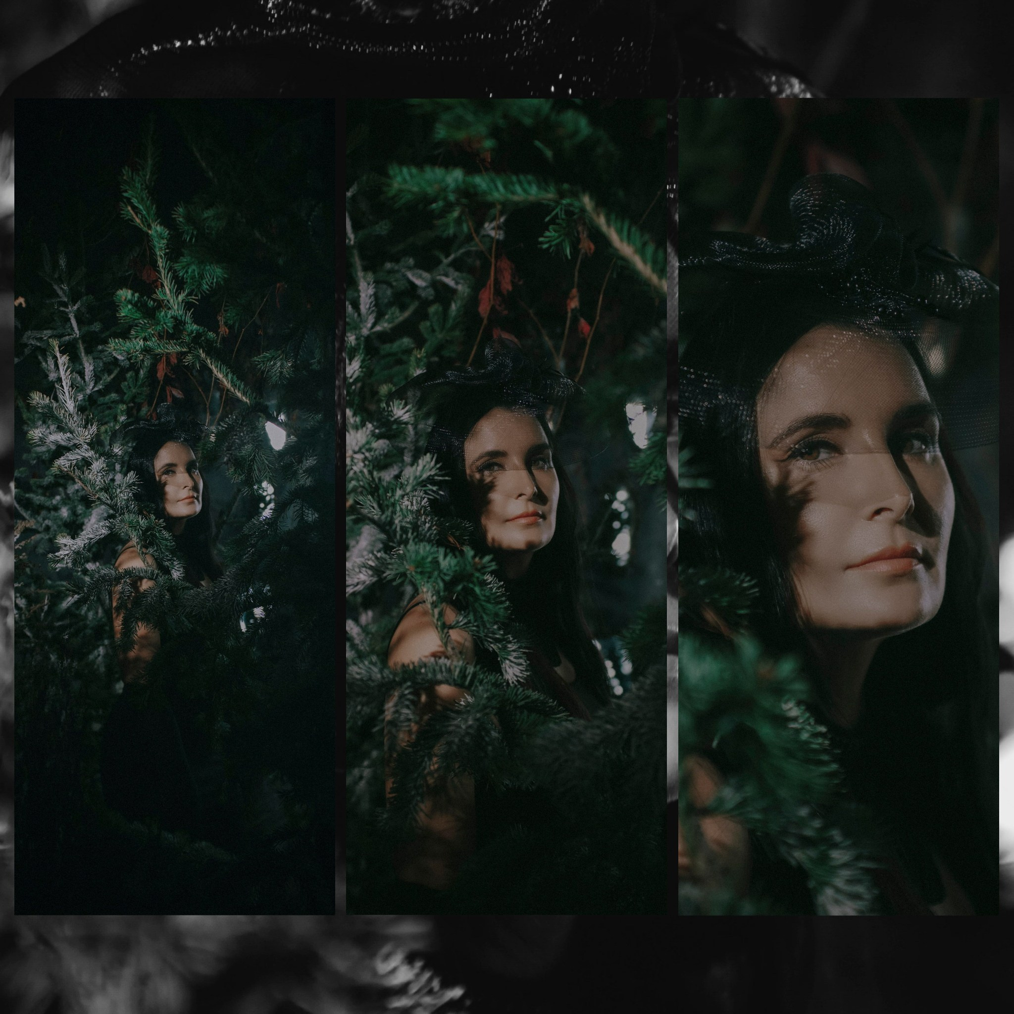 девушка у ели в хвойном лесу