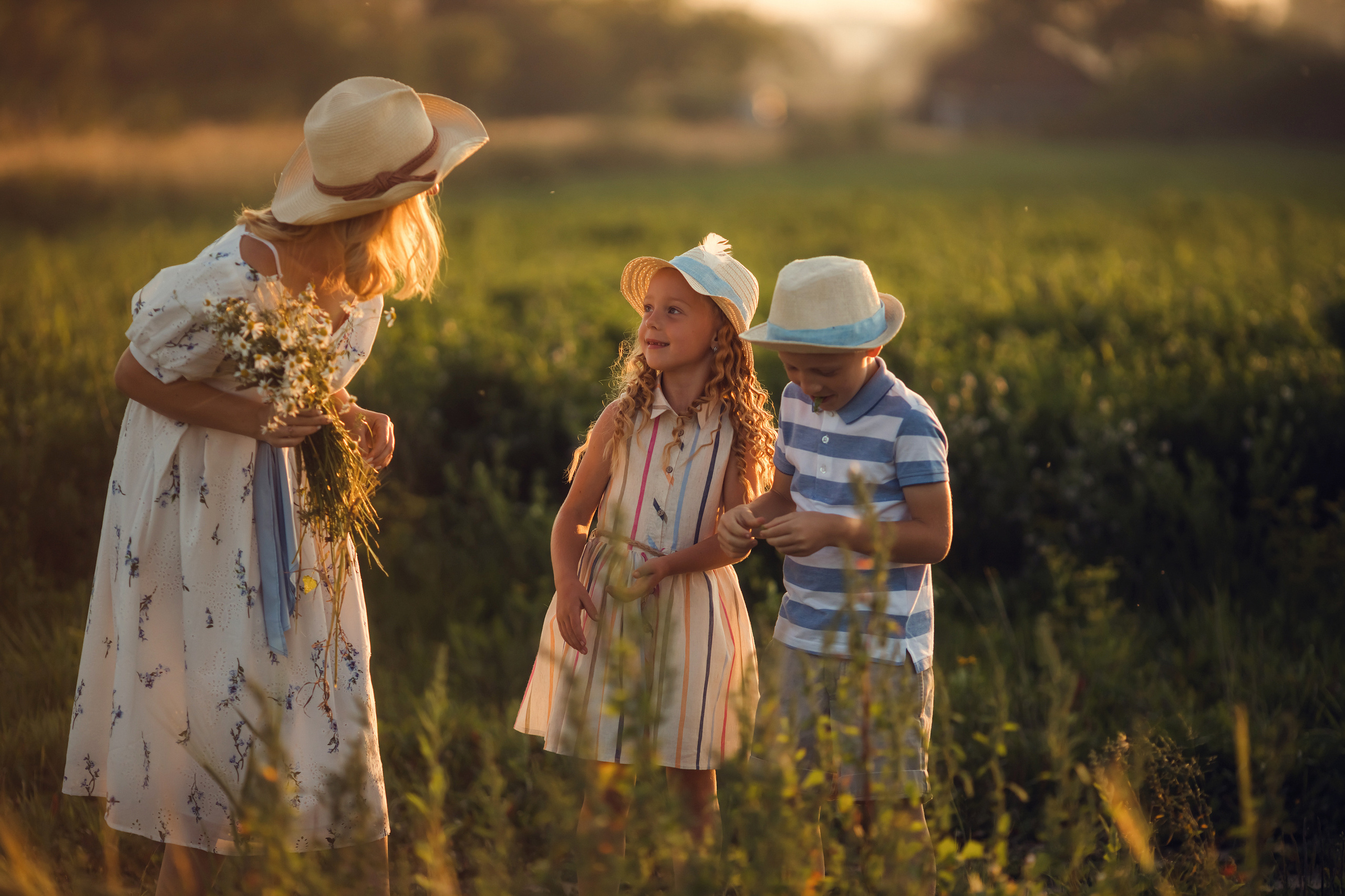 Прогулка в полях всей семьей. Фотограф новорожденных во Владимире