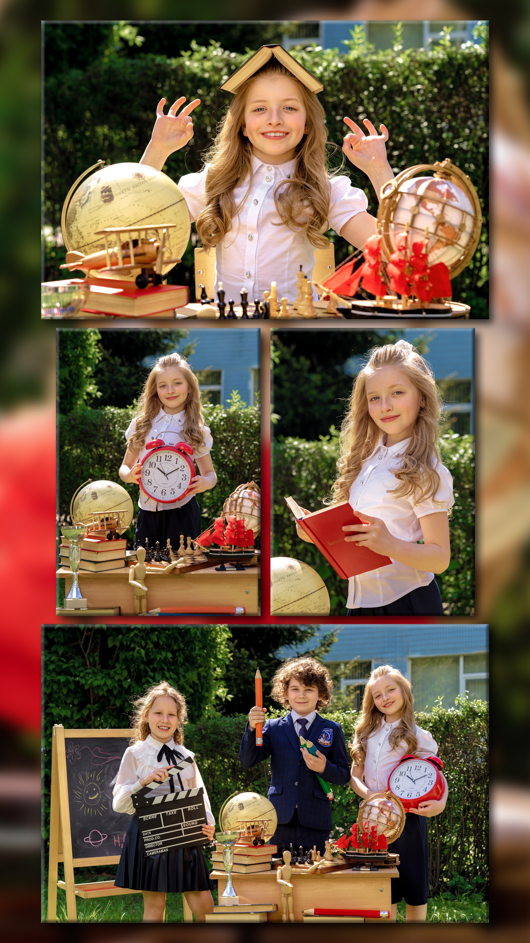 Школьная фотосессия с реквизитом на природе
