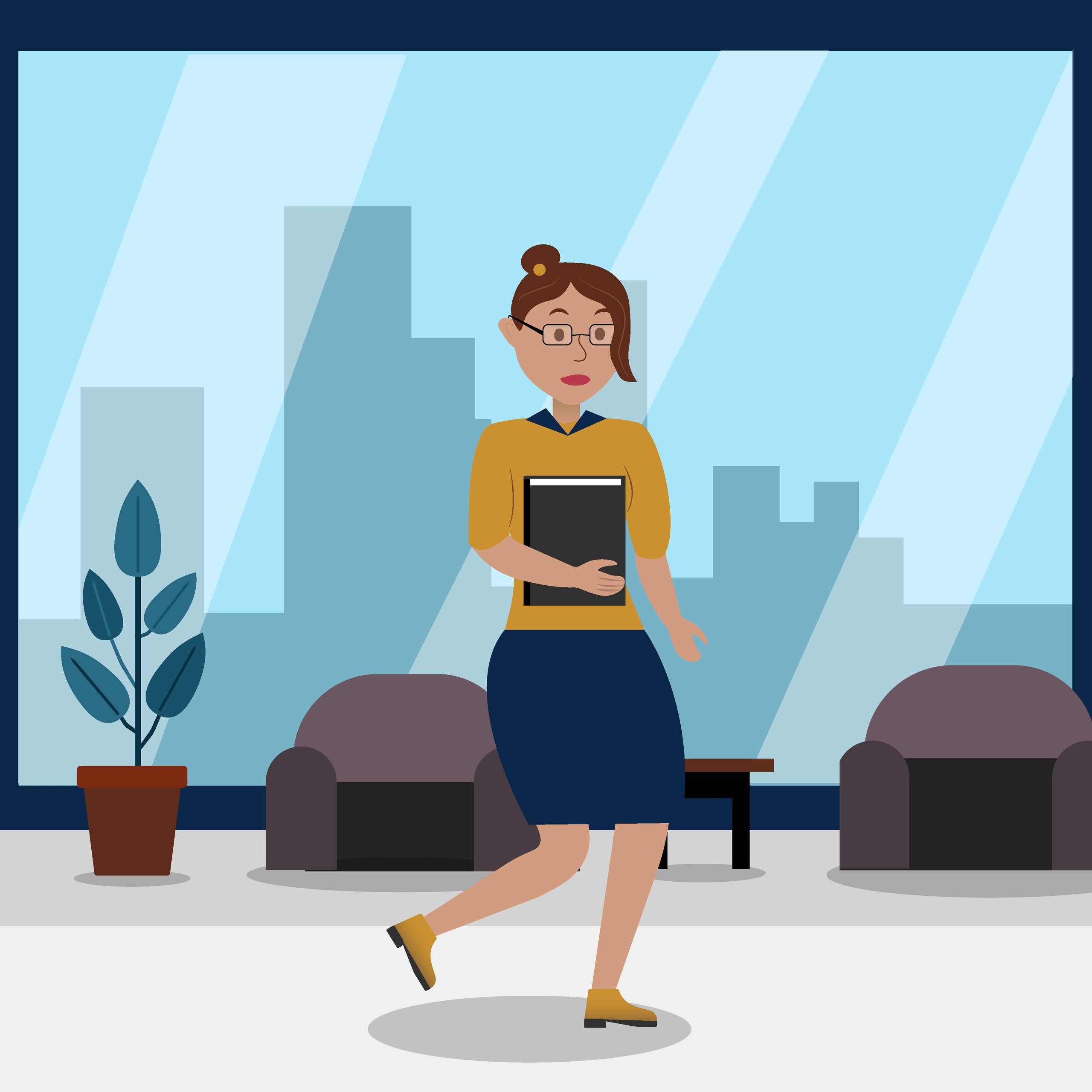 Векторный персонаж идет на работу