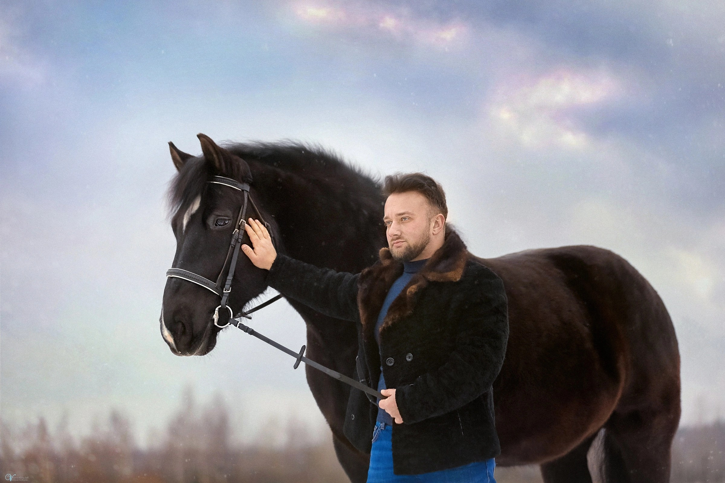 Фотосессии с лошадьми зимой. Фотограф женский и мужской портрет Санкт-Петербург