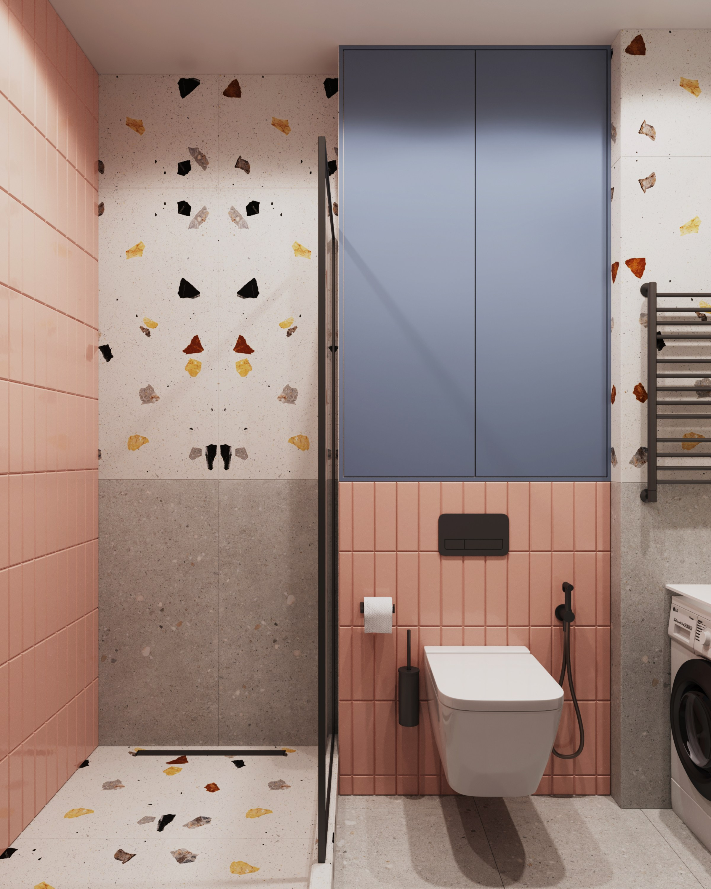 Санузел в ярких оттенках, дизайн интерьера Ксения Новикова, ksudsgn, недорогой ремонт для аренды, Санкт-Петербург