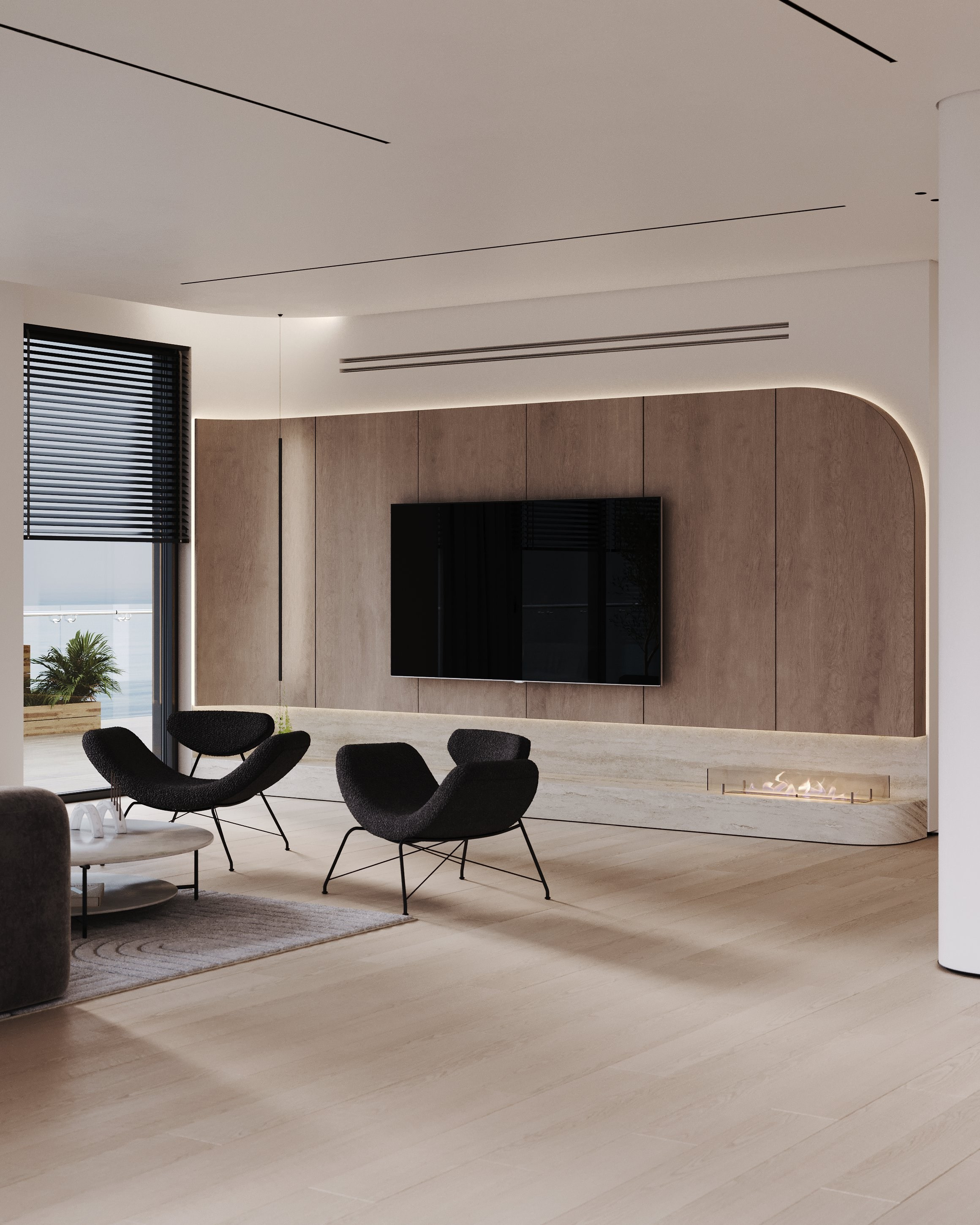 визуализация кухни - гостиной в минималистичном современном  стиле 