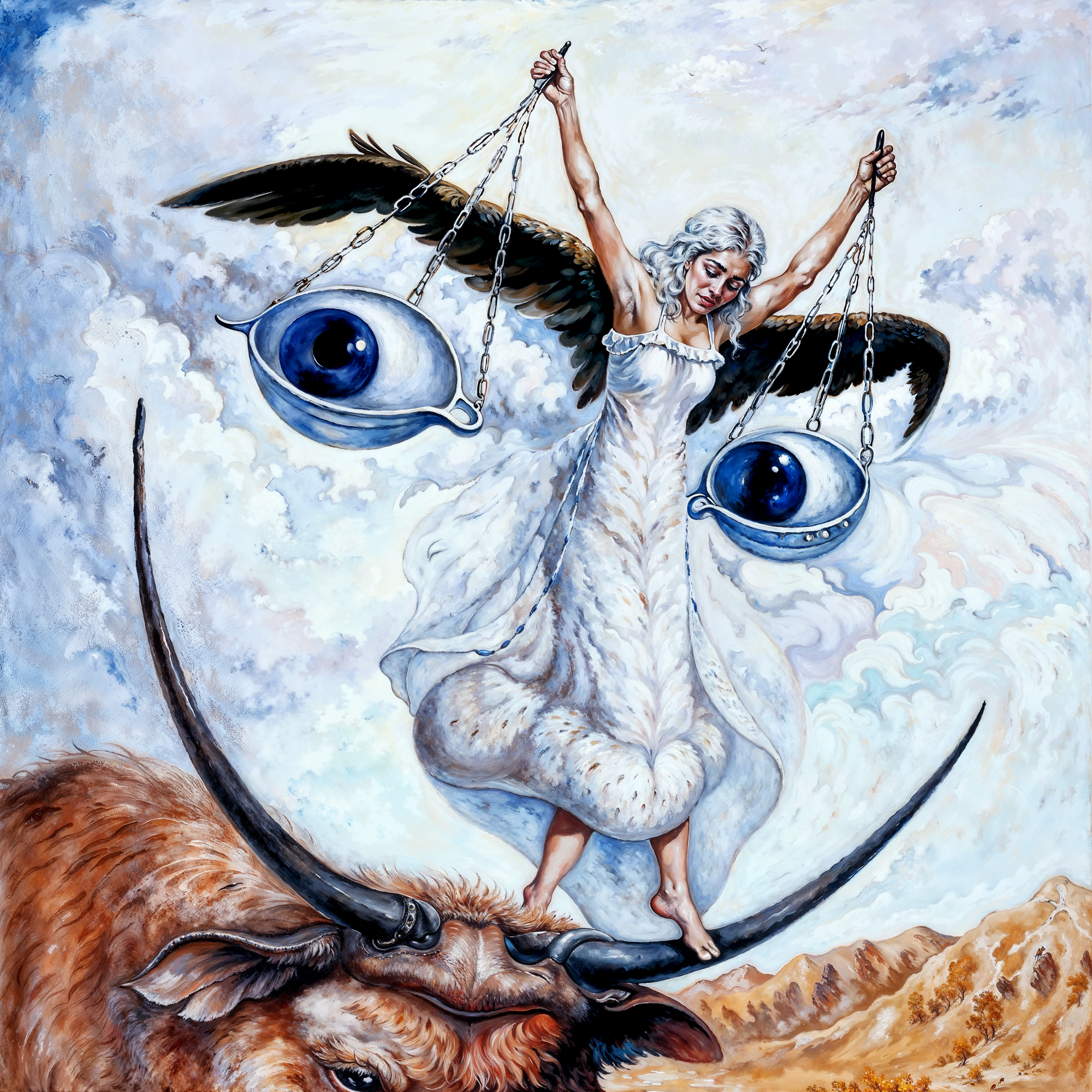 Женщина с глазами-весами, стоящая на быке — адаптация Artush Voskanyan