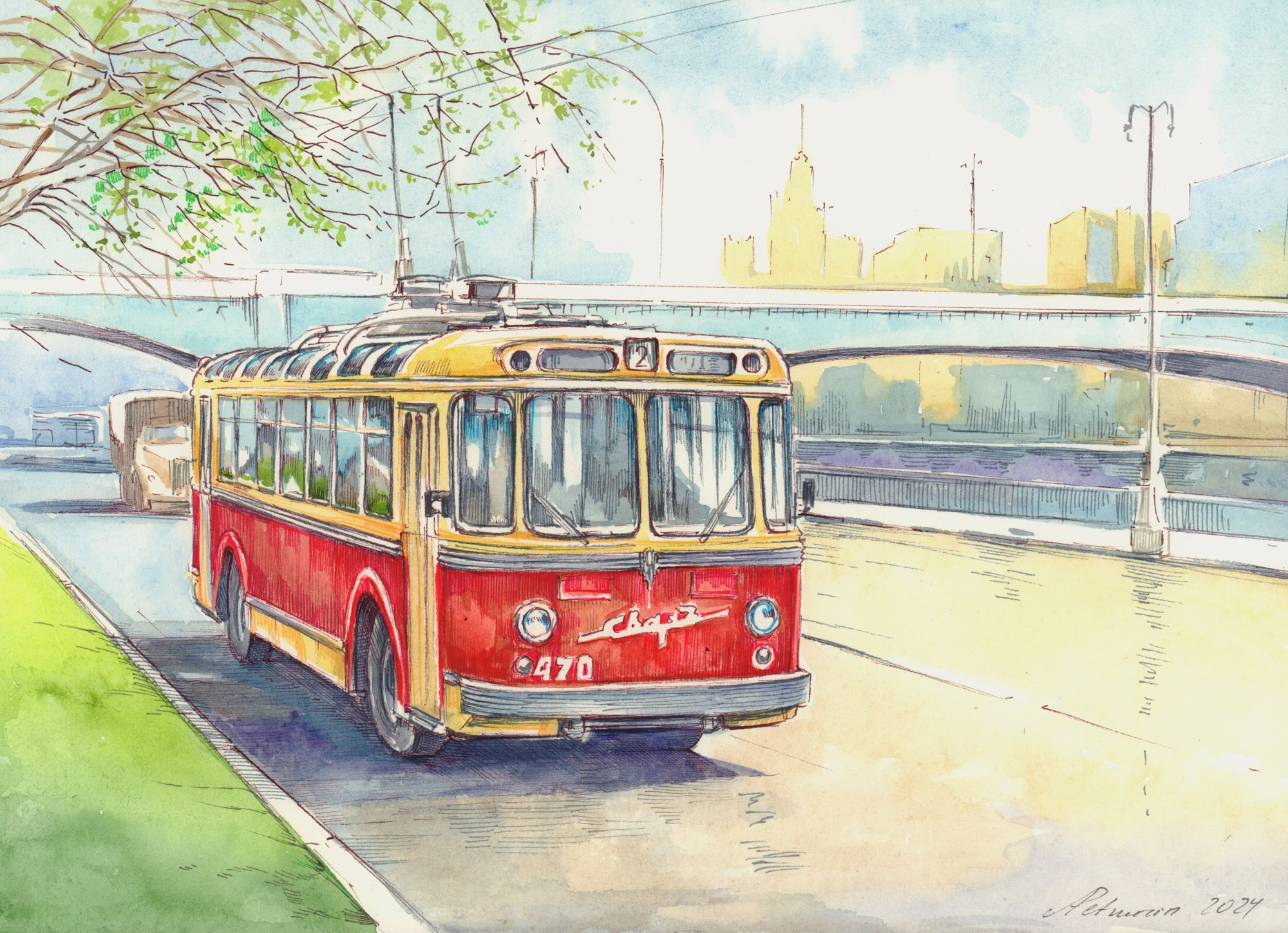 Троллейбусы. Художник Александр Петрунин