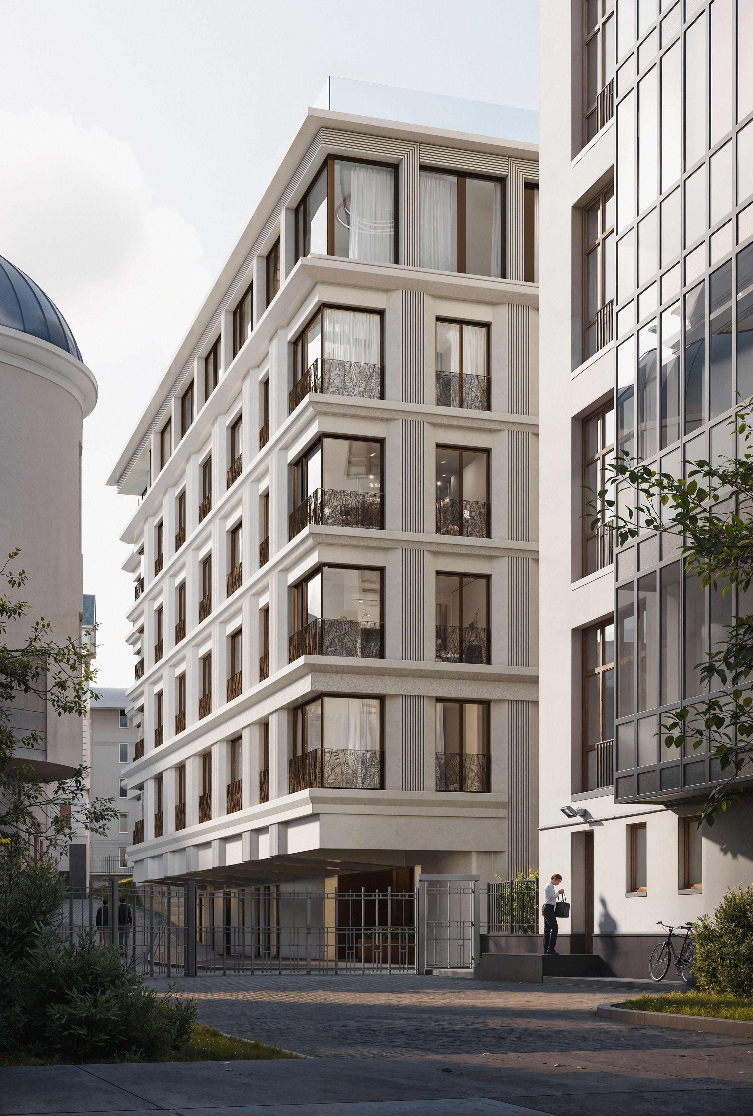 Жилой комплекс с современным экстерьером и панорамными окнами