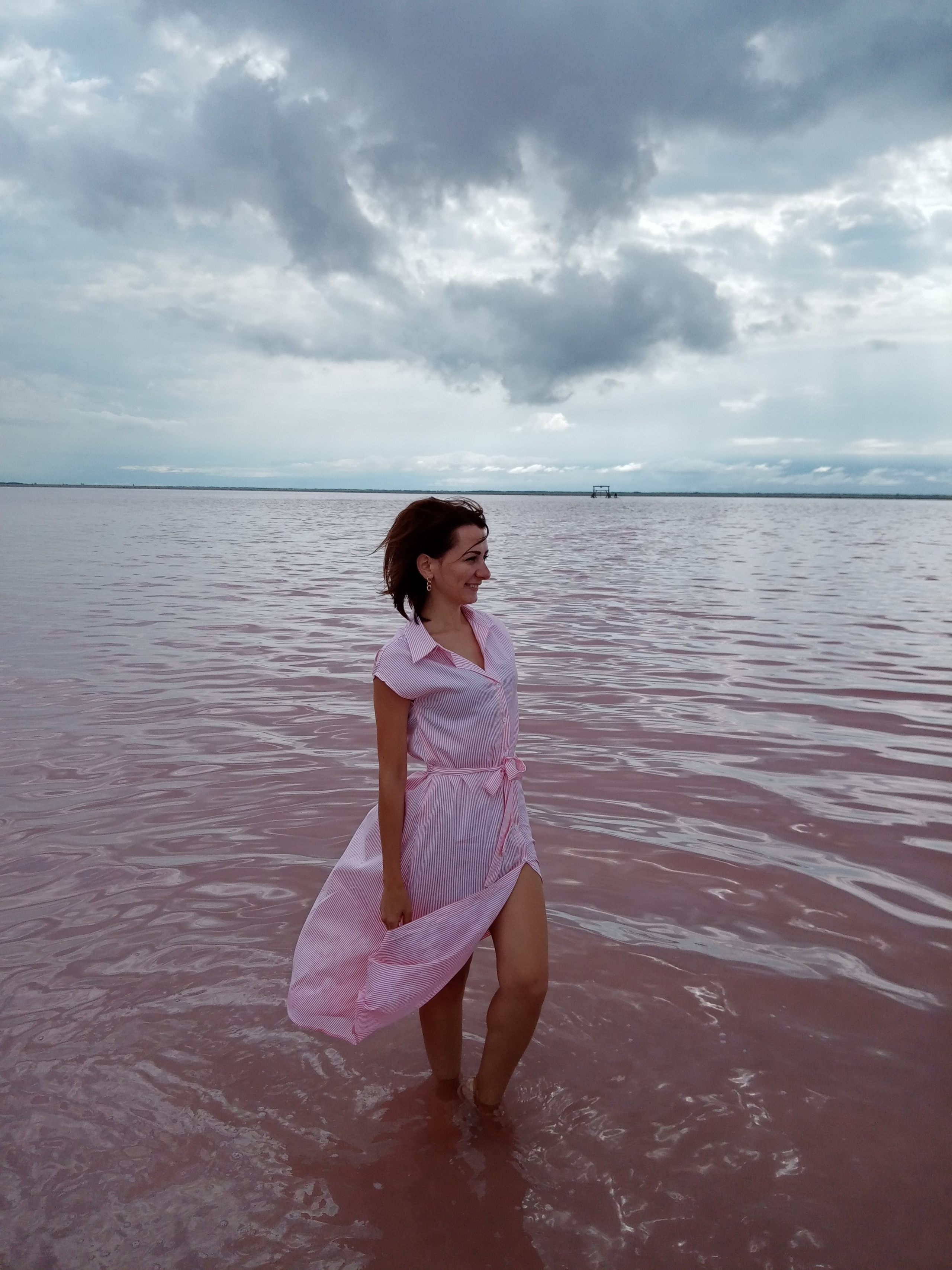 Море, Розовое озеро, Бурсоль, девушка, небо