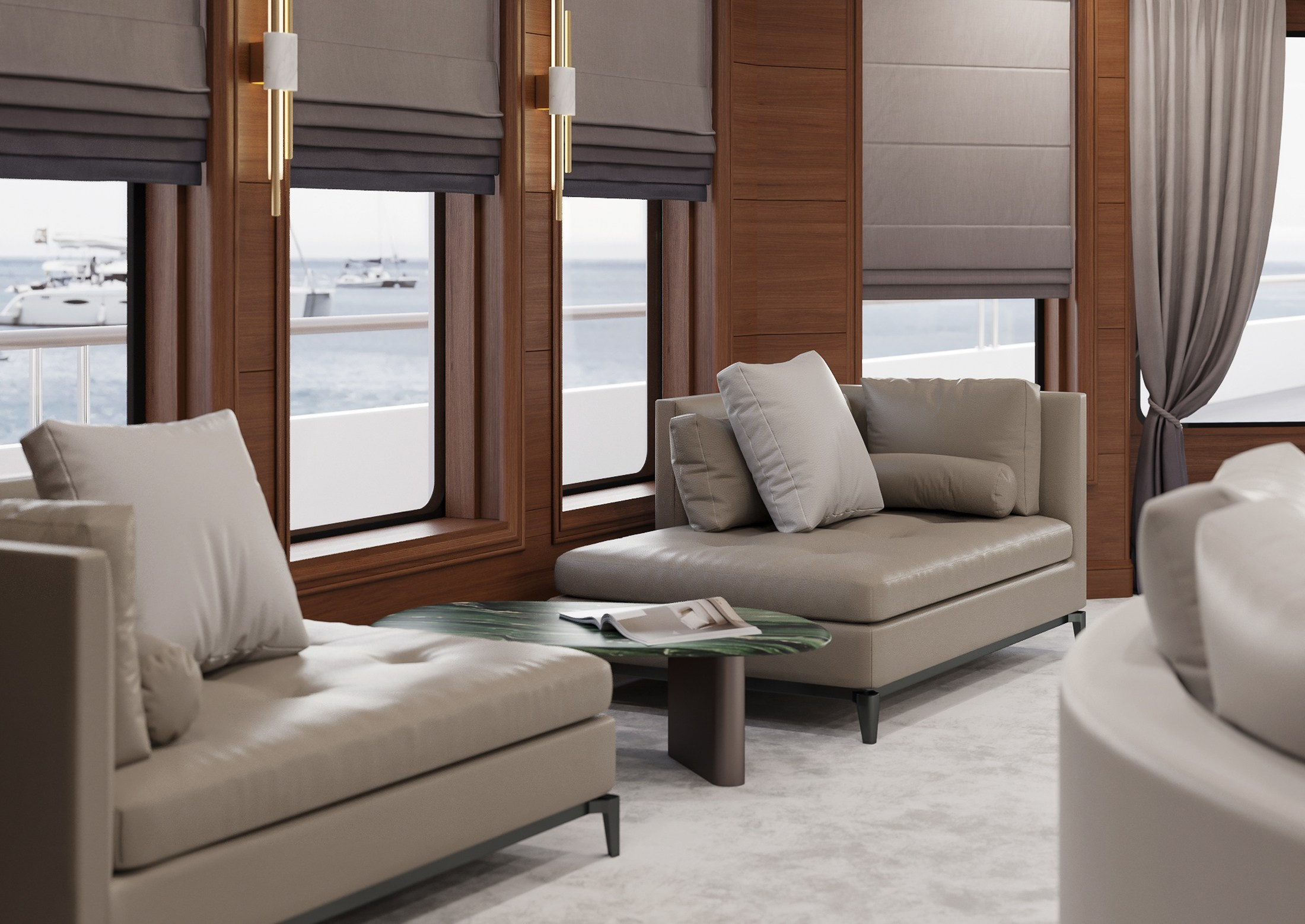 3 варианта гостиной на яхте. Дизайн Марина Павлюченкова. 3D визуализатор интерьеров Ксения Жарко
