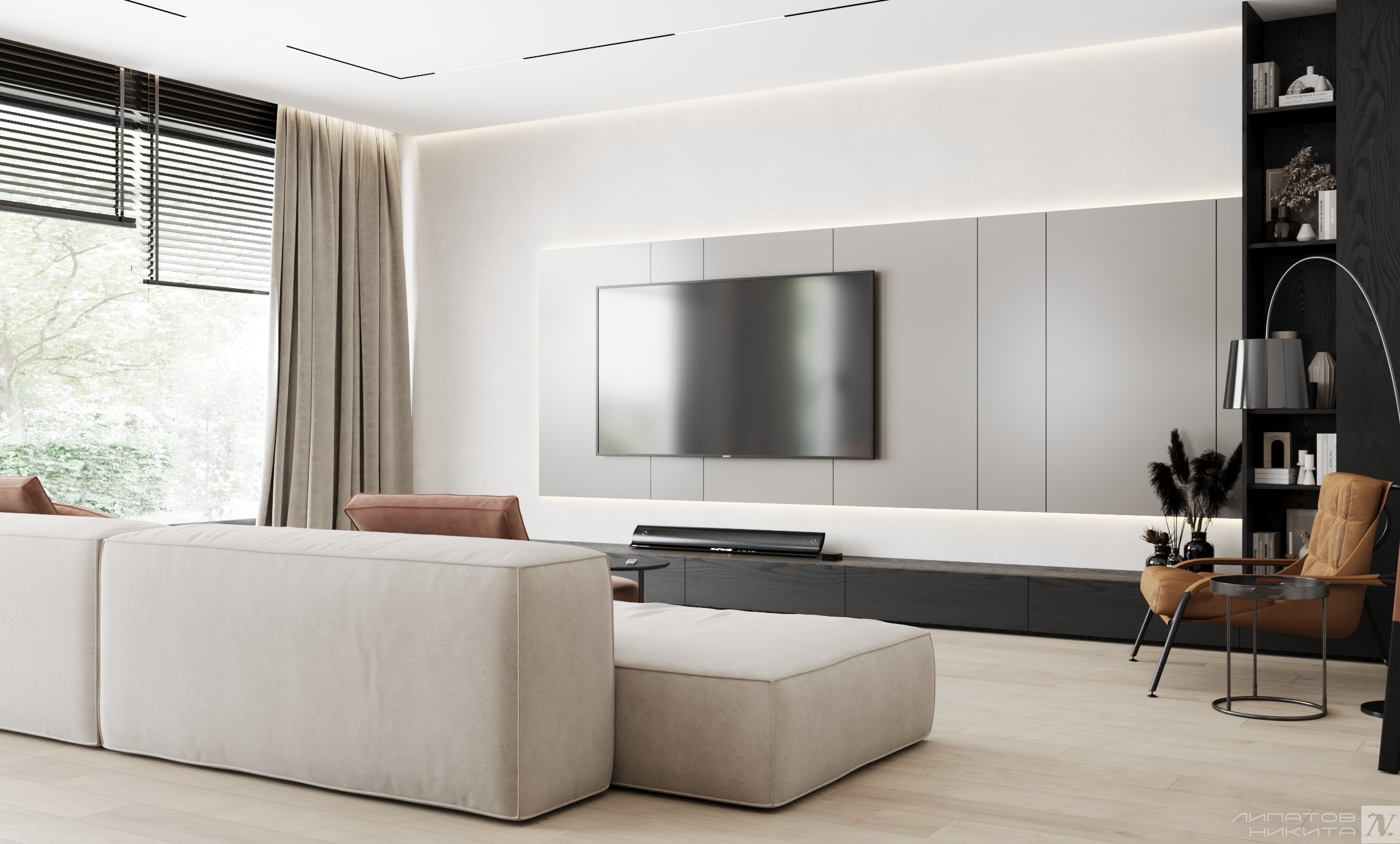 Проект коттеджа в стиле теплый минимализм. Дизайнер интерьера Липатов Никита. Москва