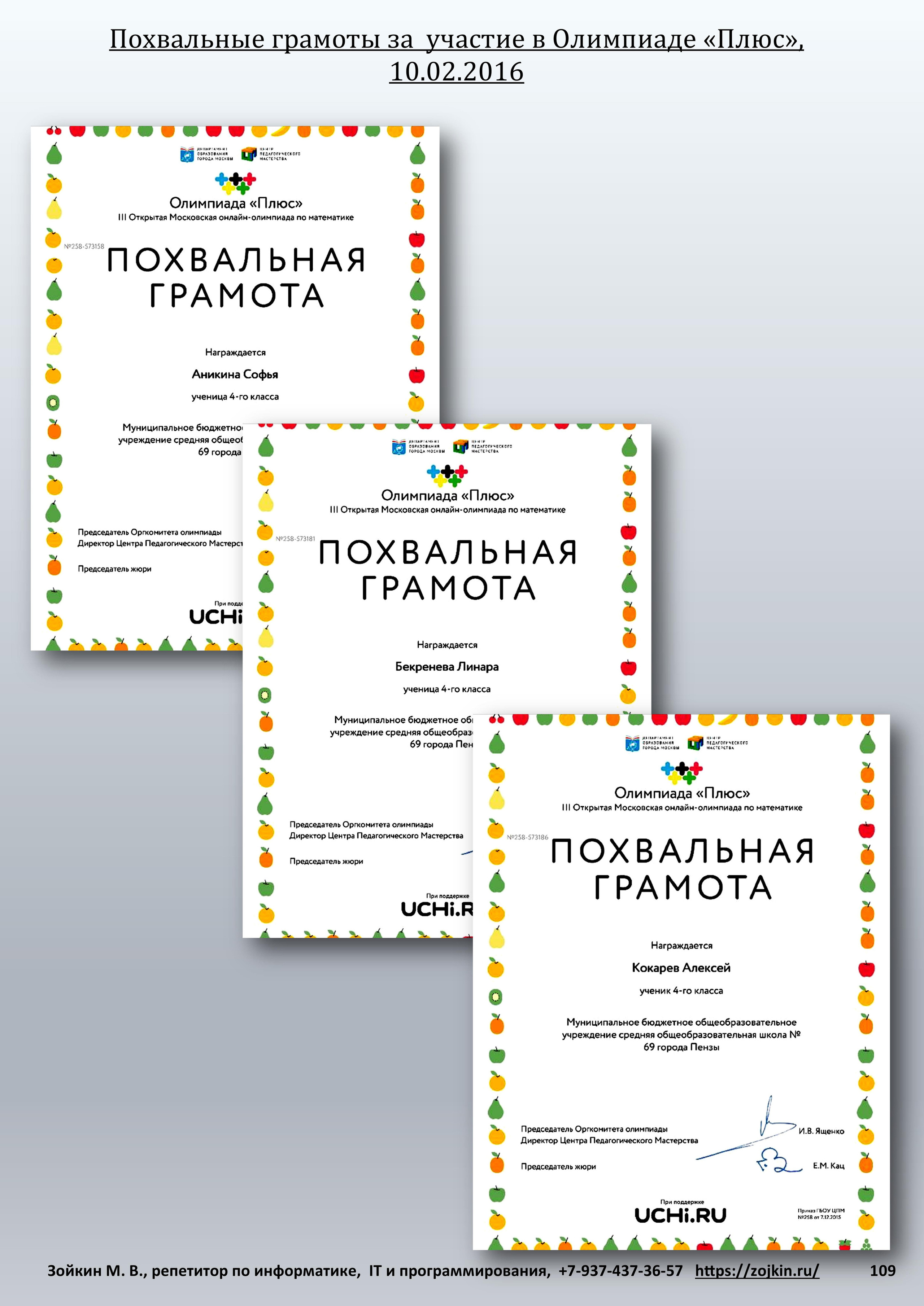 Результативность учеников. Зойкин Максим Валерьевич