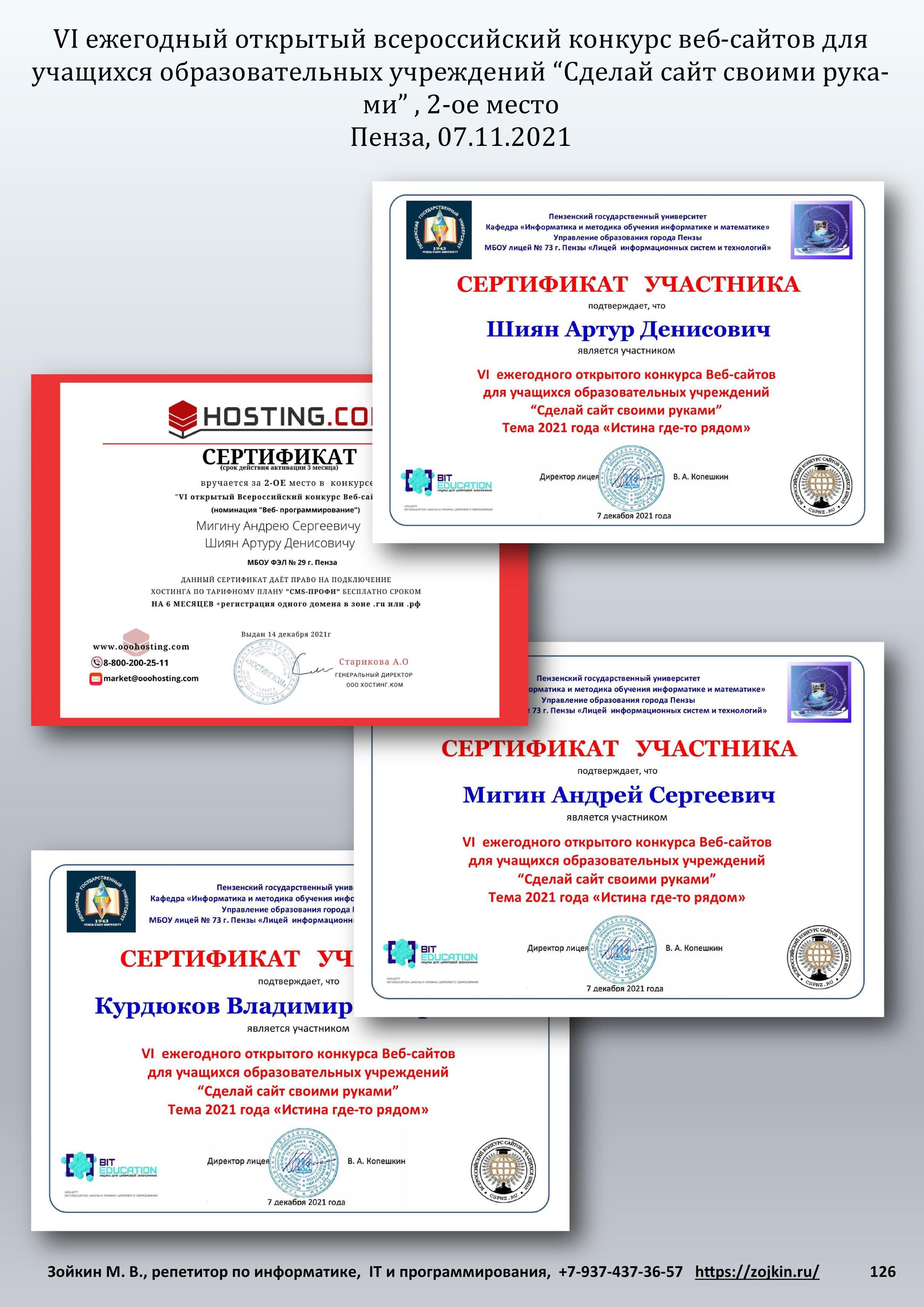 Результативность учеников. Зойкин Максим Валерьевич