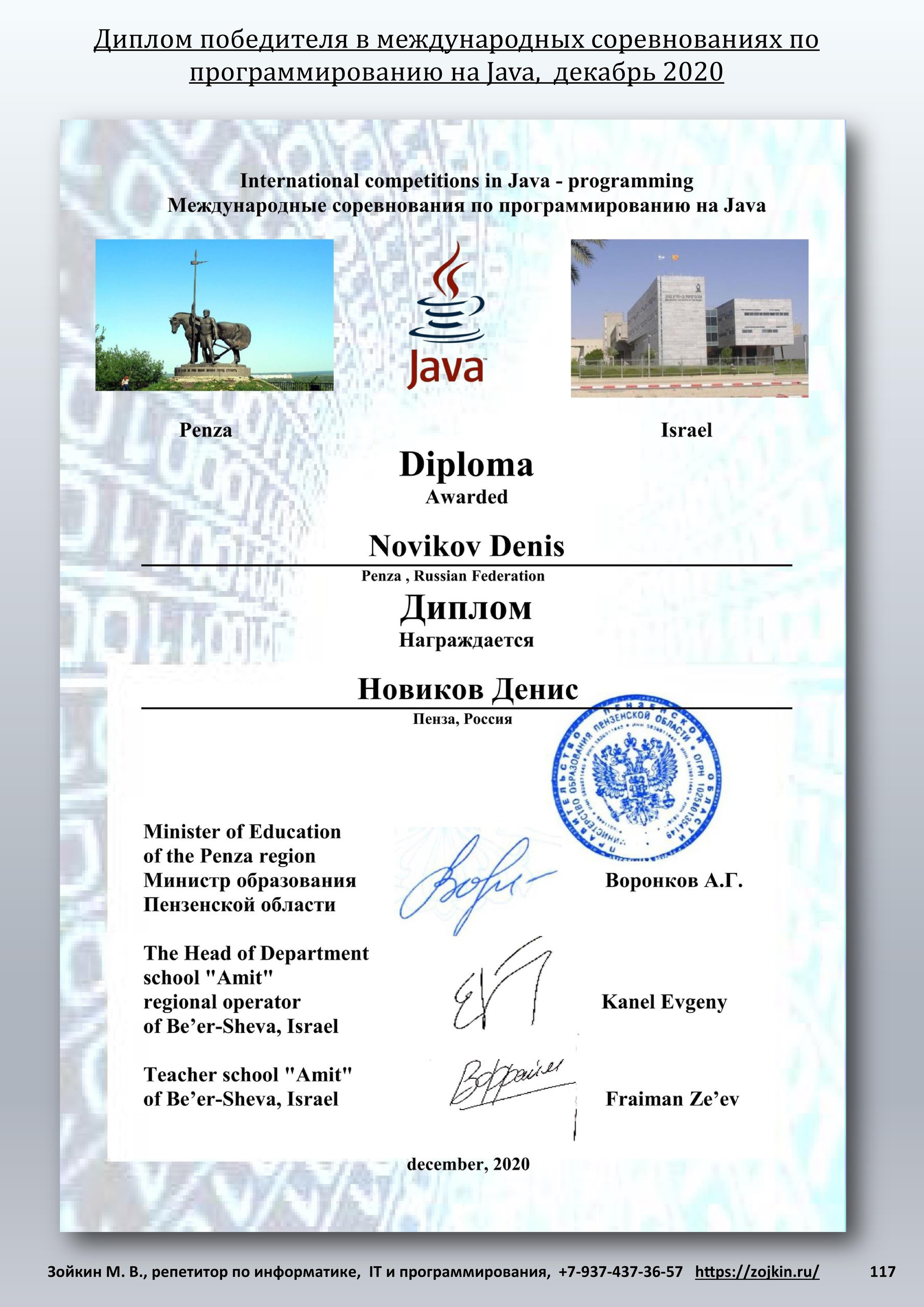 Результативность учеников. Зойкин Максим Валерьевич