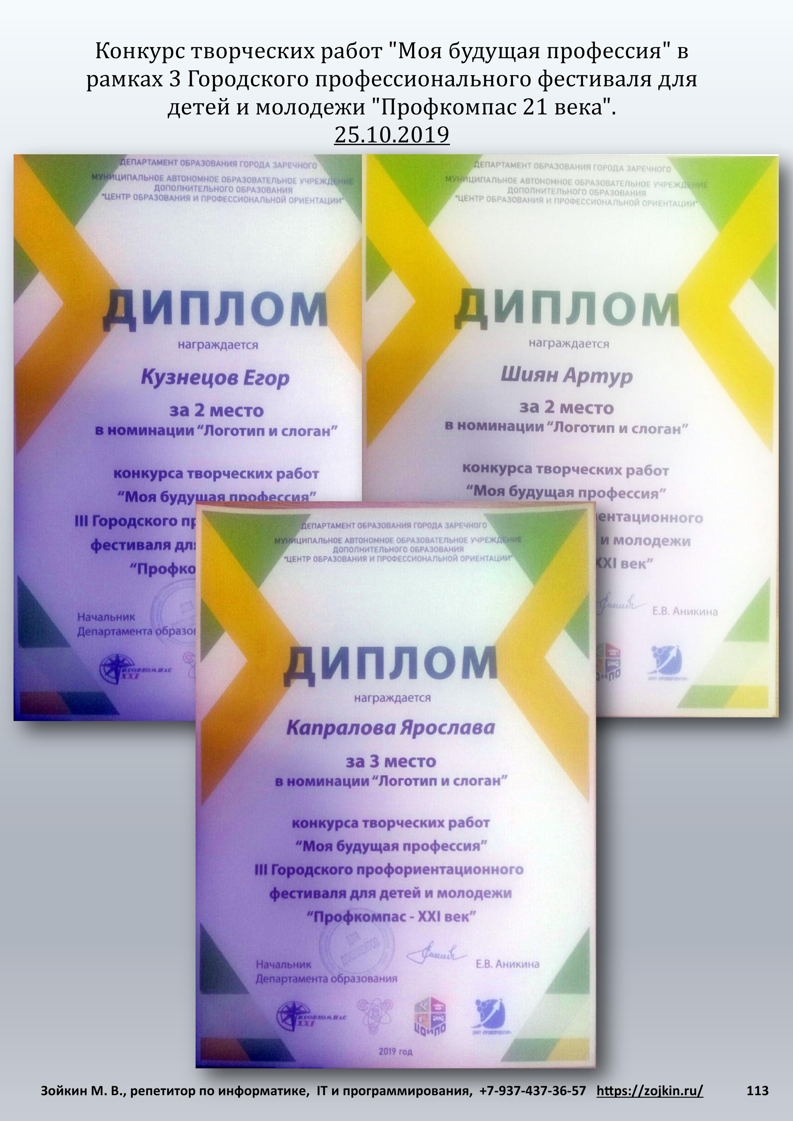 Результативность учеников. Зойкин Максим Валерьевич