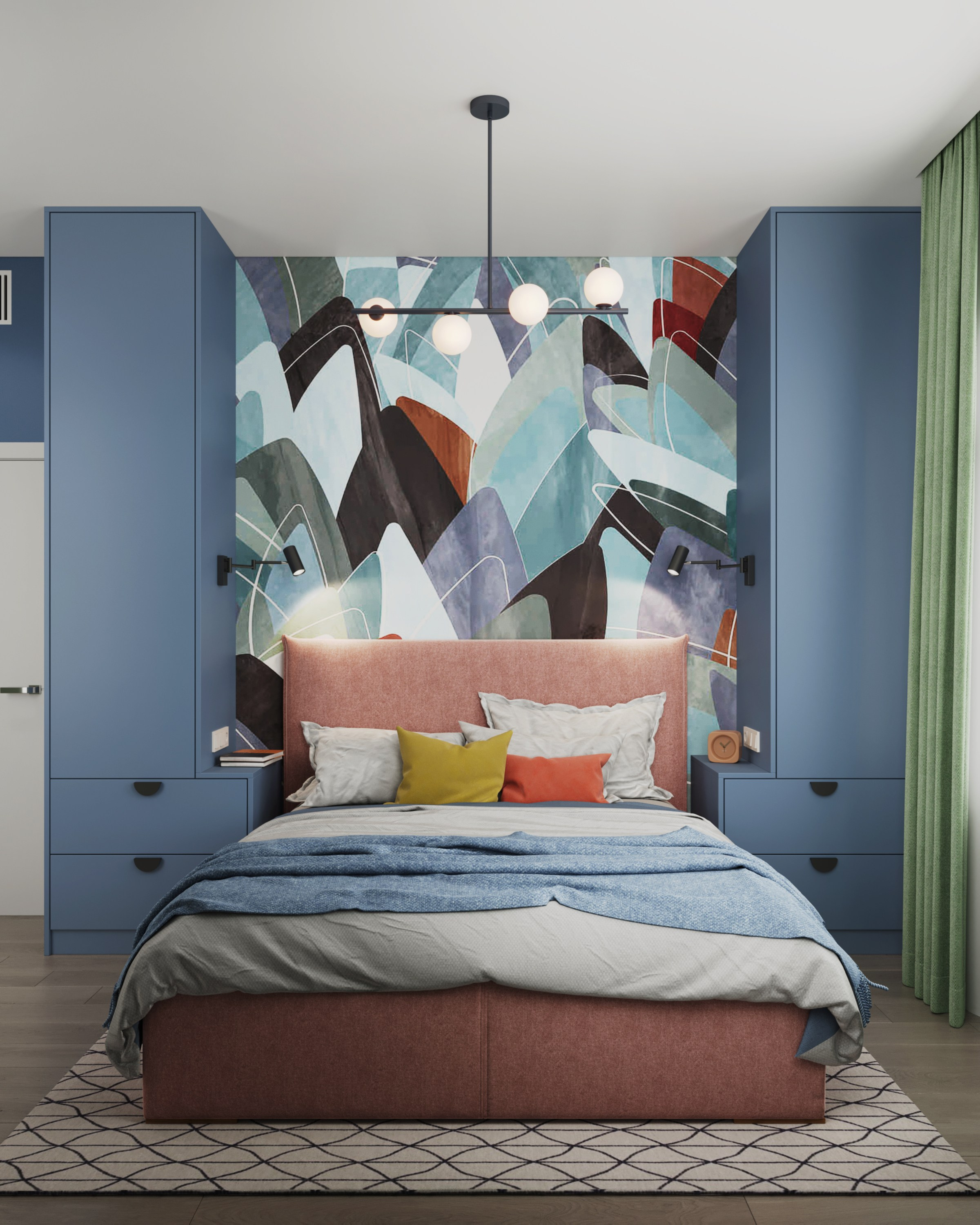 Мастер-спальня с видовыми окнами, интерьерный дизайнер Ксения Новикова, проект ЖК Наследие, интерьер без минимализма