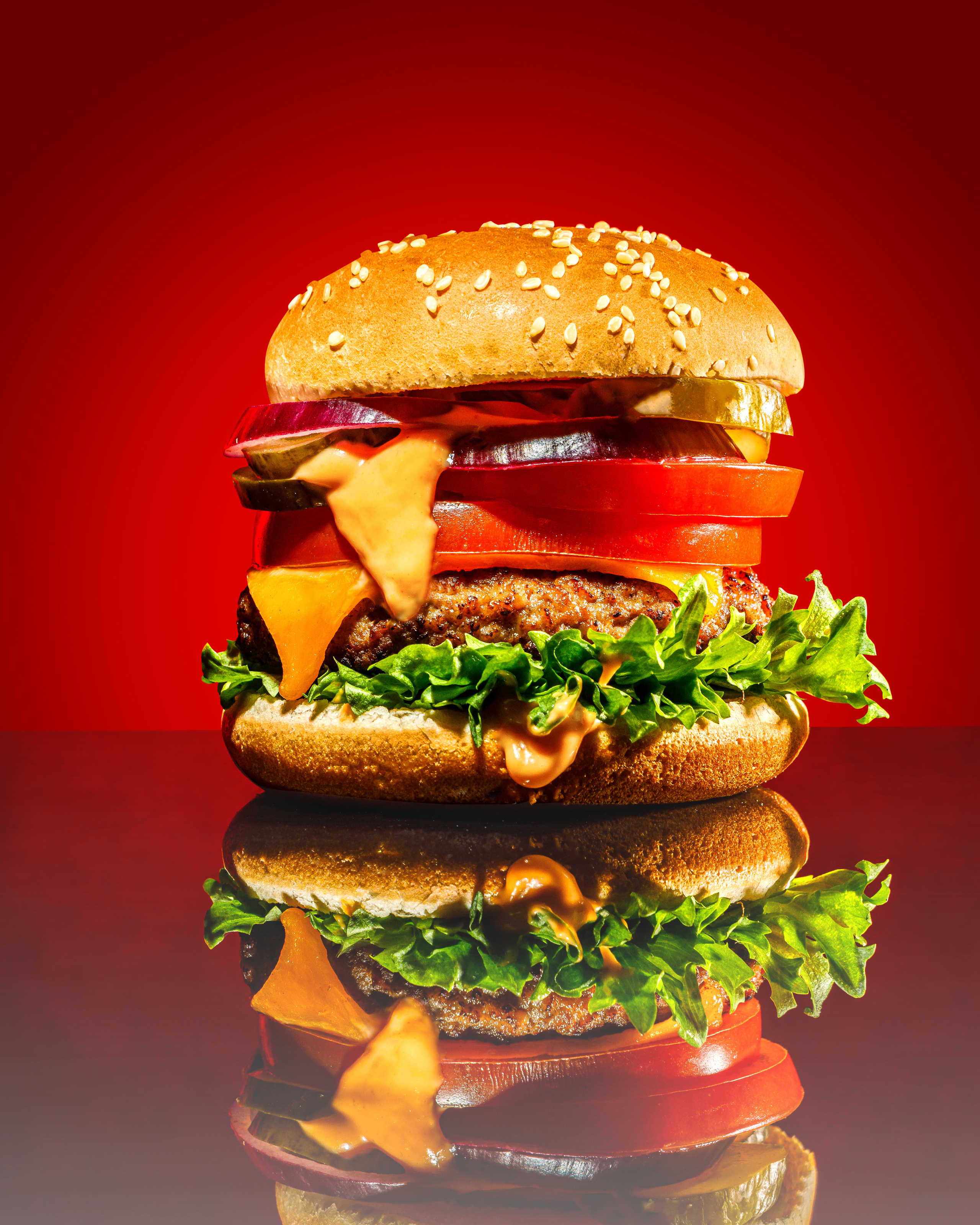 съемка бургера, красный фон, food 