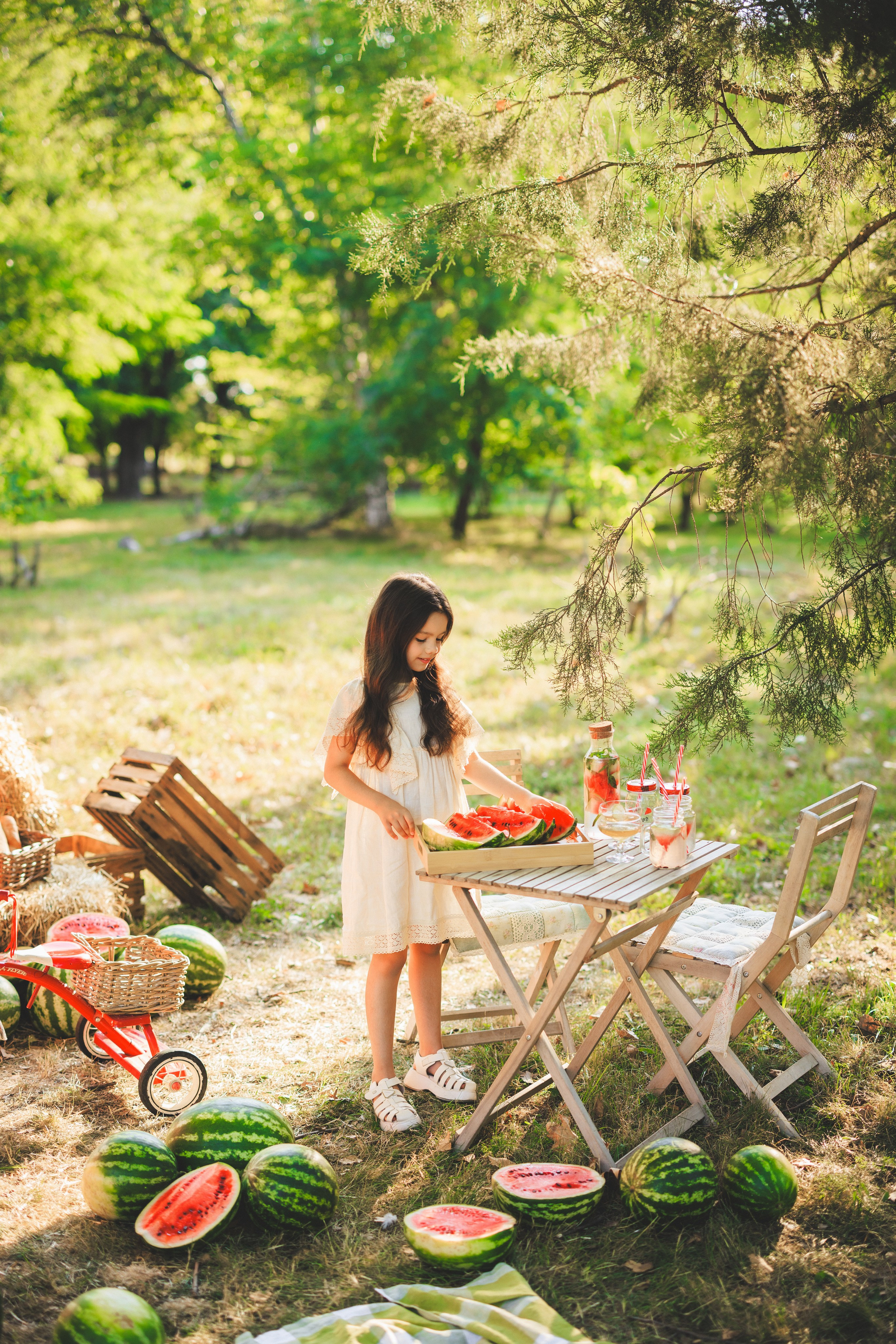 Летняя фотосессия с арбузами и ретро автомобилем. Семейный и детский фотограф в Краснодаре Анна Трашкова