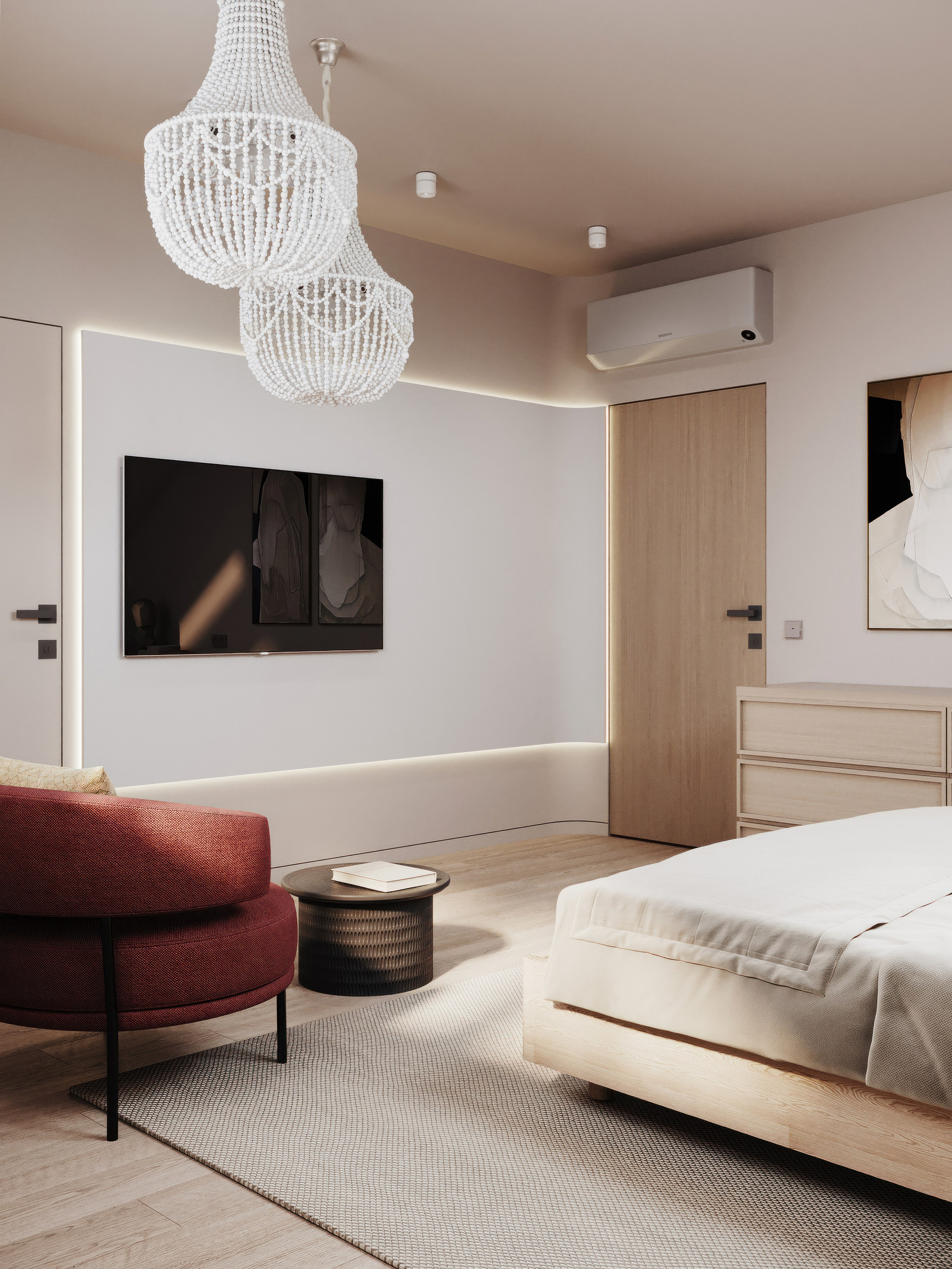 визуализация спальни  в минималистичном современном стиле 