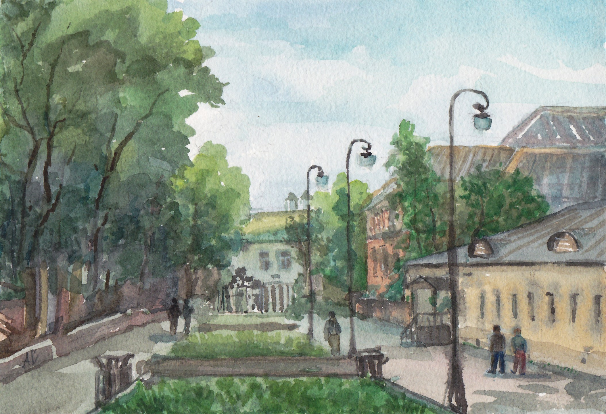 "Лаврушинский переулок, Москва"; акварель, 2024