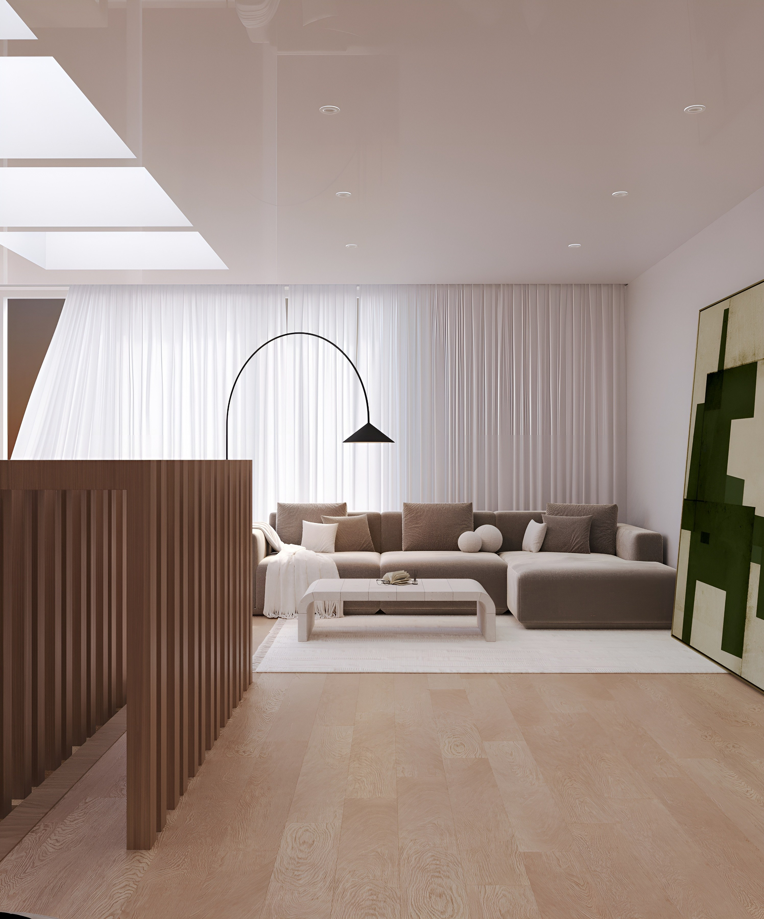 Кухня-гостиная с зенитными окнами. 3D Визуализация интерьеров жилых и коммерческих помещений