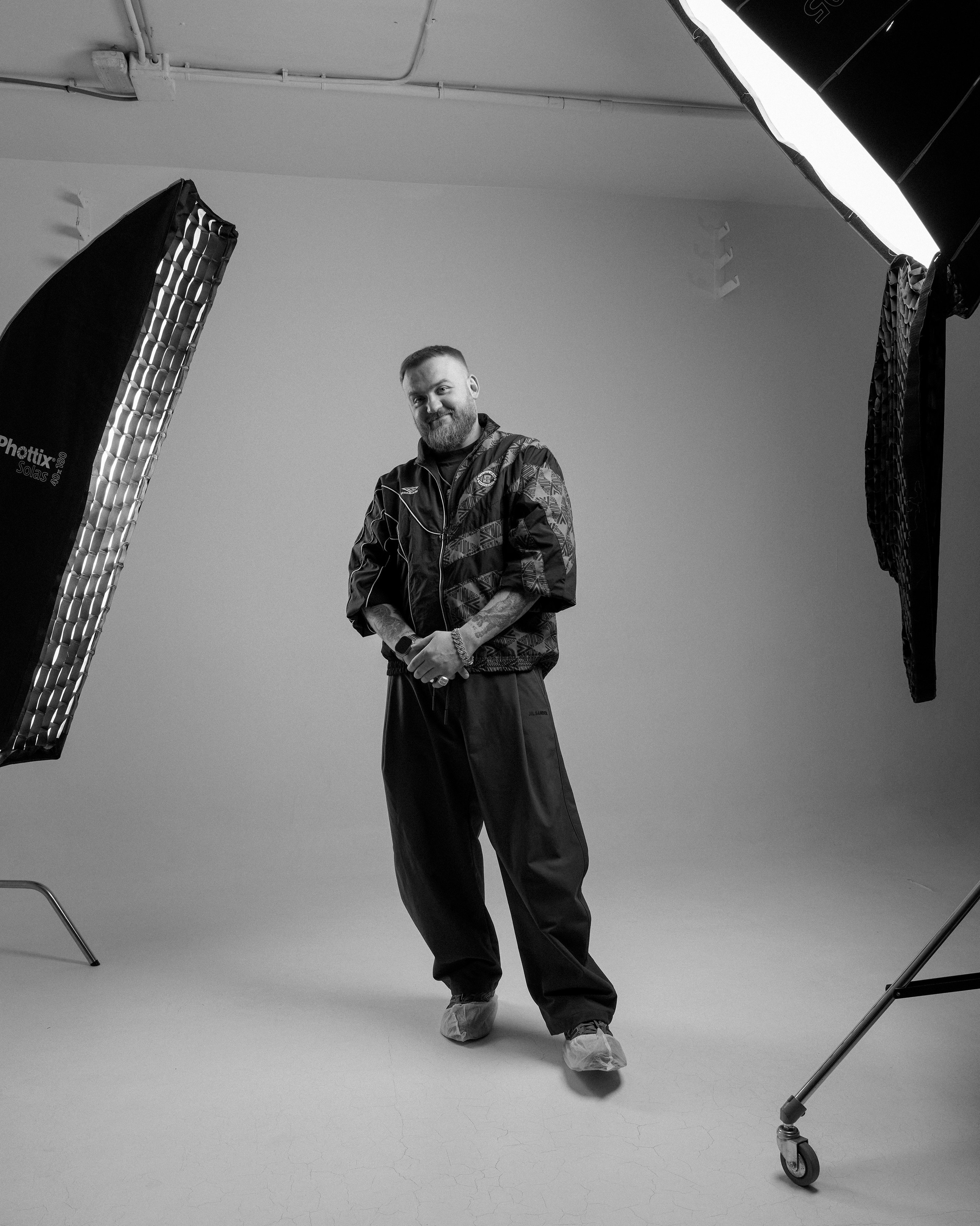 Stylish portrait captured in controlled studio lighting