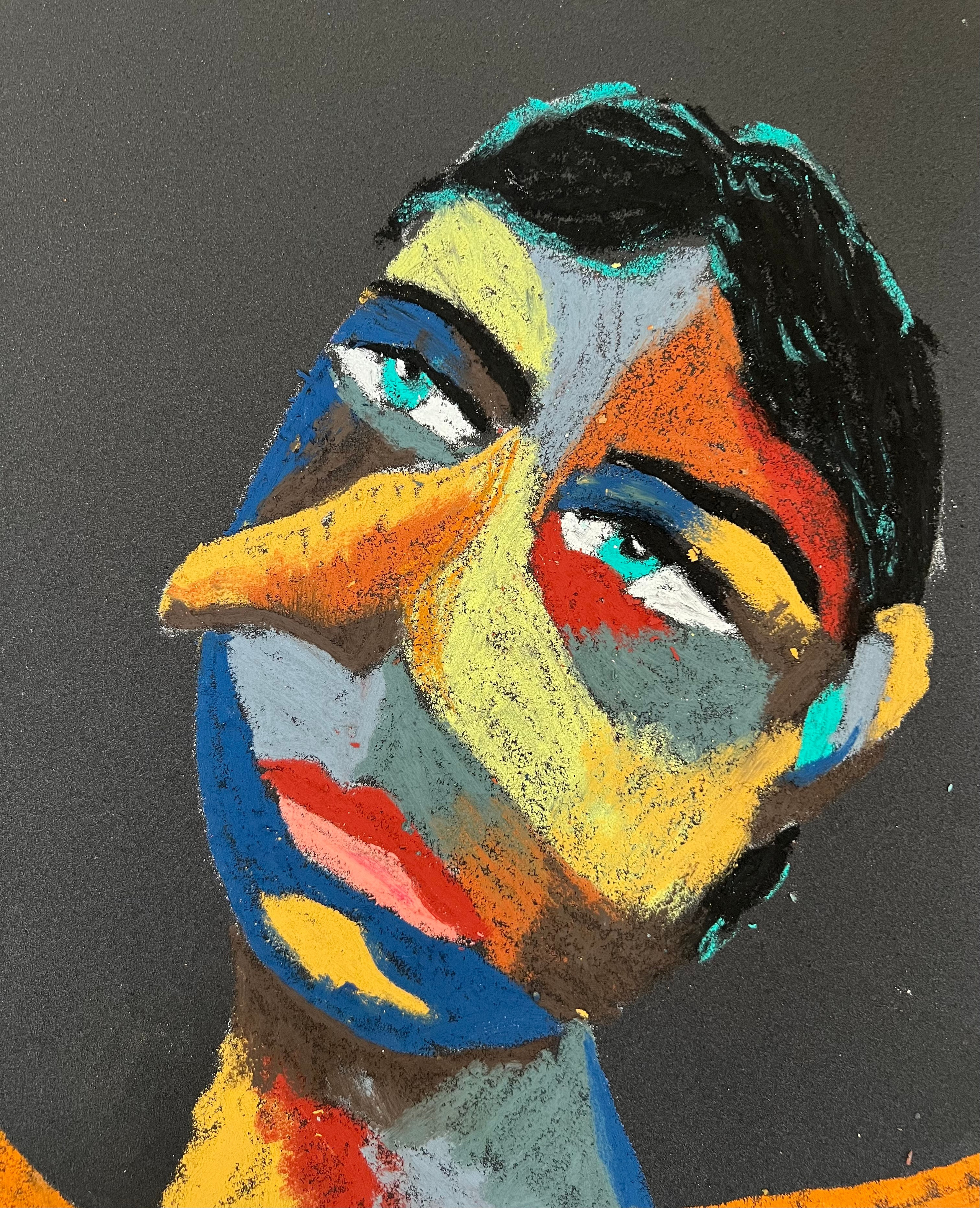 He is like a child. Oil pastel, sandpaper. 28 x 23 cm