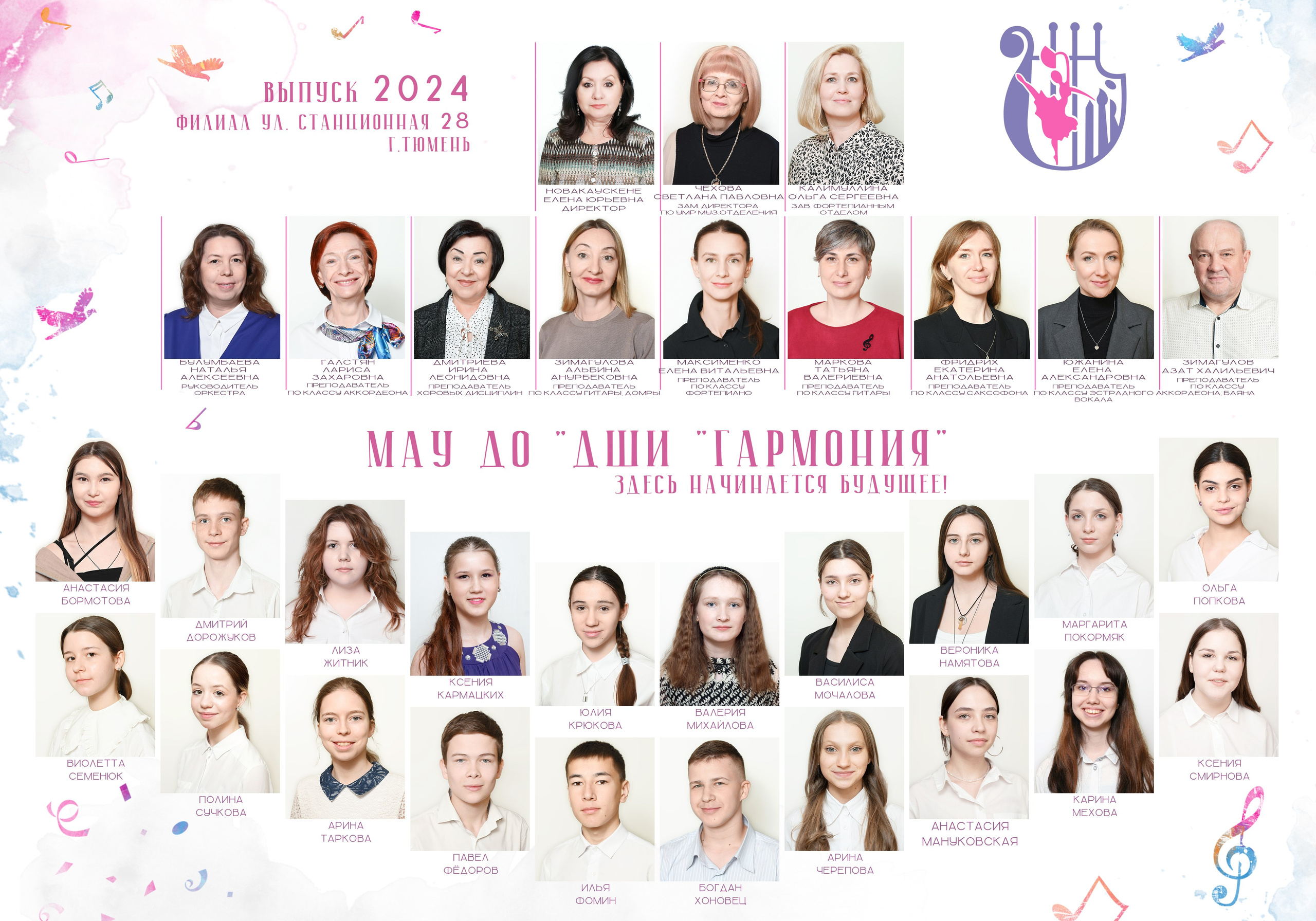 Выпускное фото виньетками ДШИ «Гармония». Фотограф новорожденных, семейный детский в Тюмени Татьяна Морозова