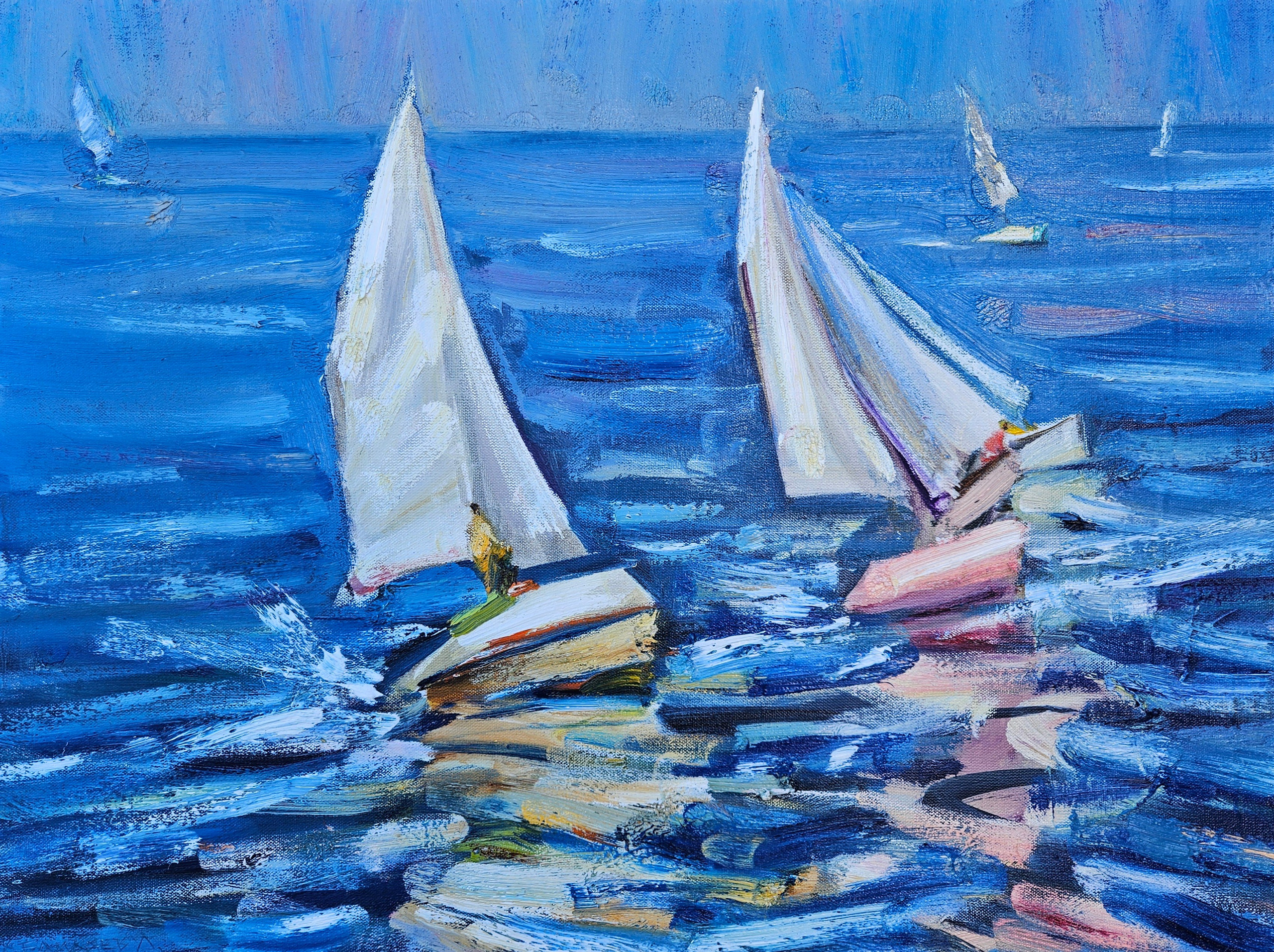 "Яхты". 2026. Холст, масло. 60х60. Цена: 30000₽