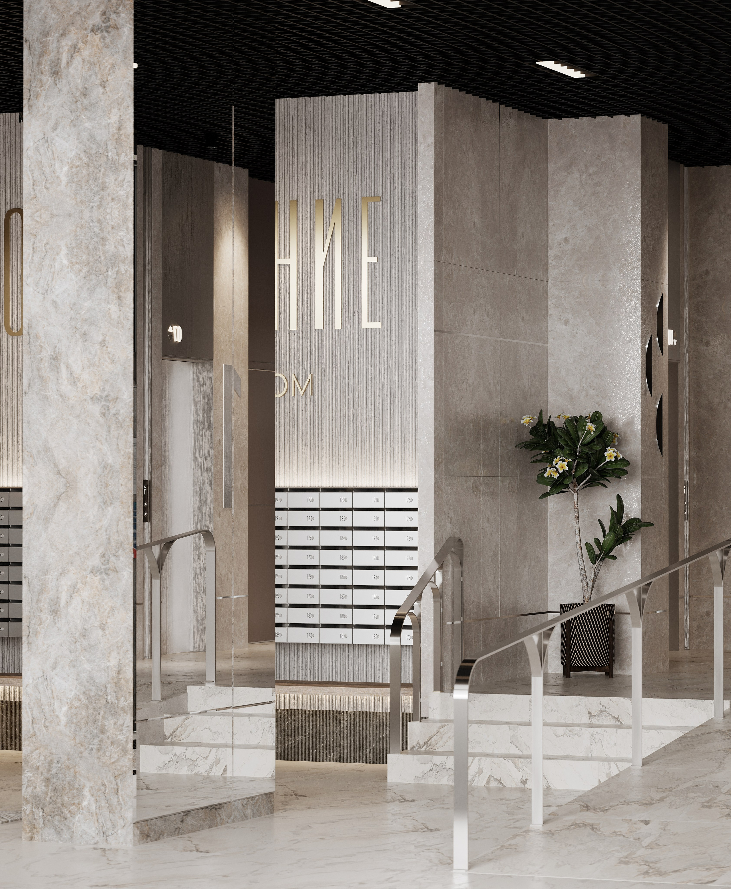 Визуализации Холла. Клубный дом «Отражение». Дизайнер Елена Дрожжина. 3d визуализатор интерьеров