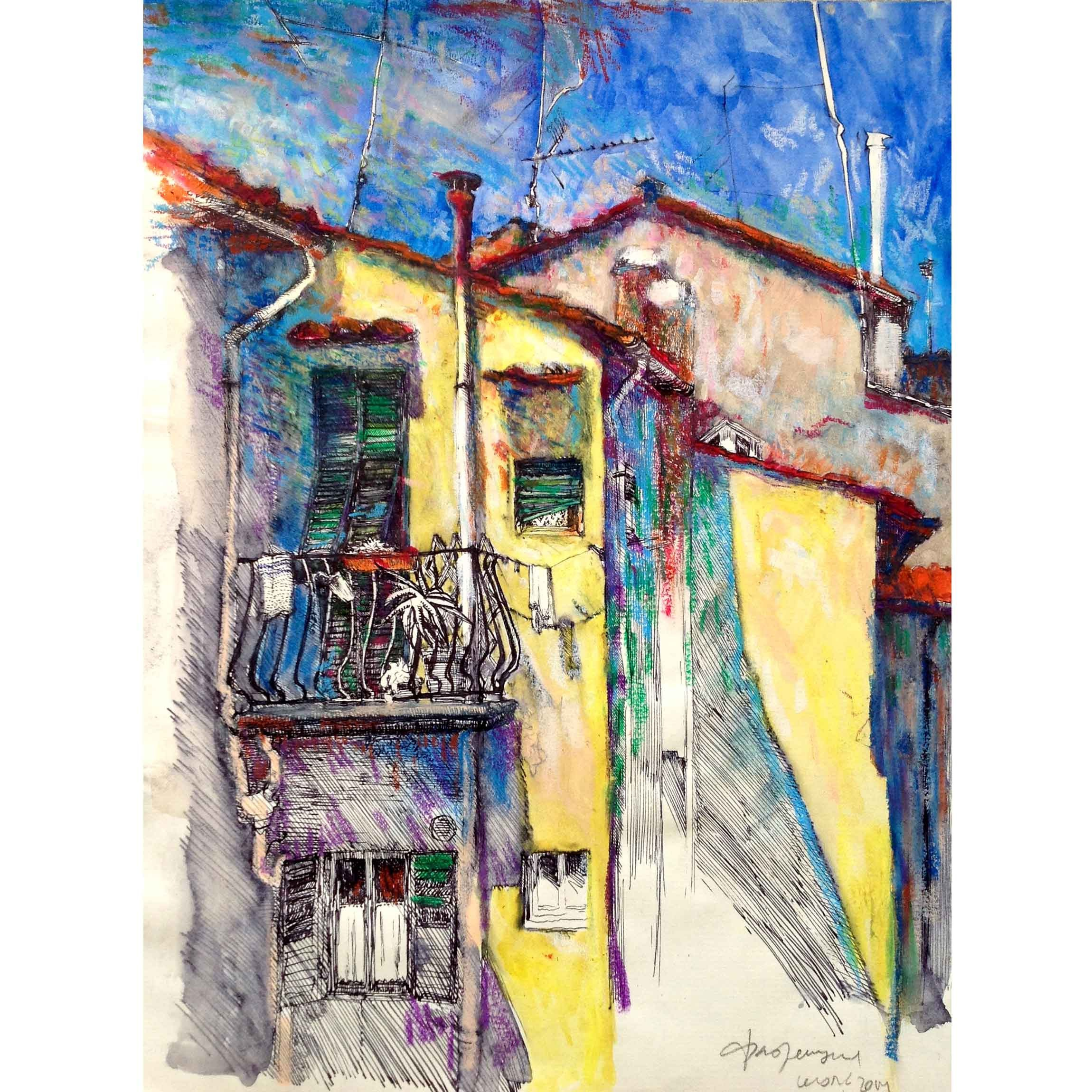 ФЛОРЕНТИЙСКИЙ ДВОРИК. смешанная техника графика художник Перепеченова Анна