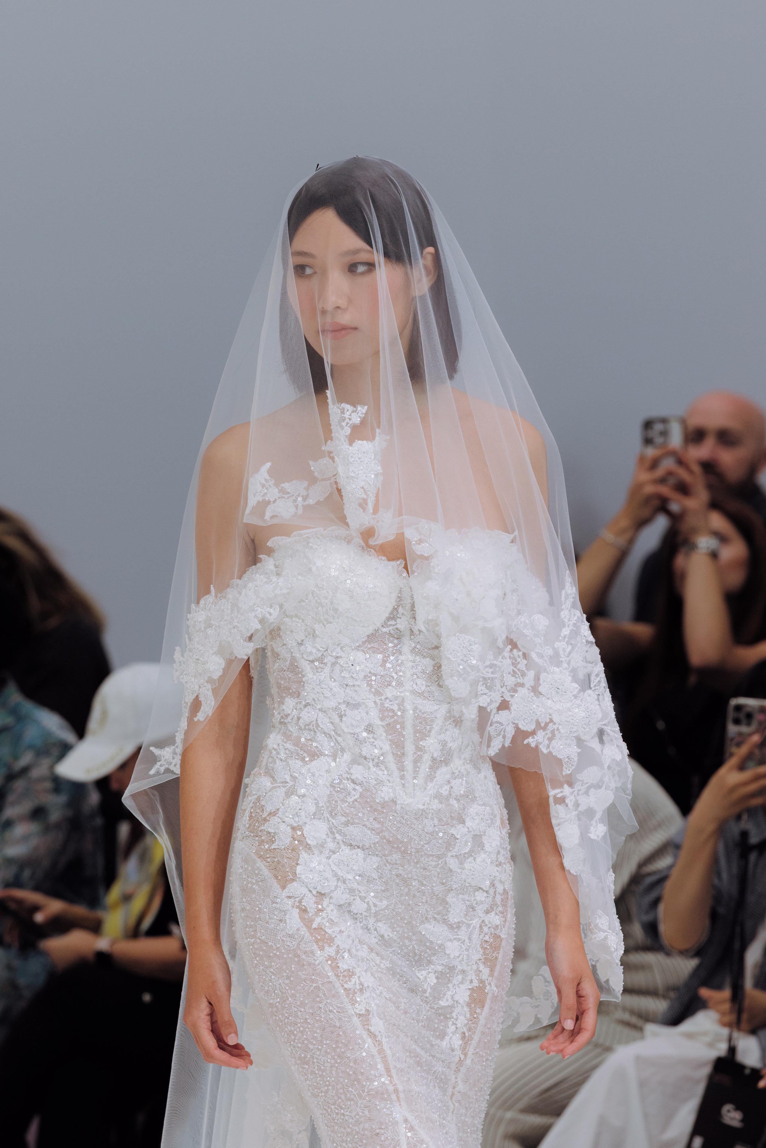 Flowing silk wedding dress on the runway at BBFW 2025