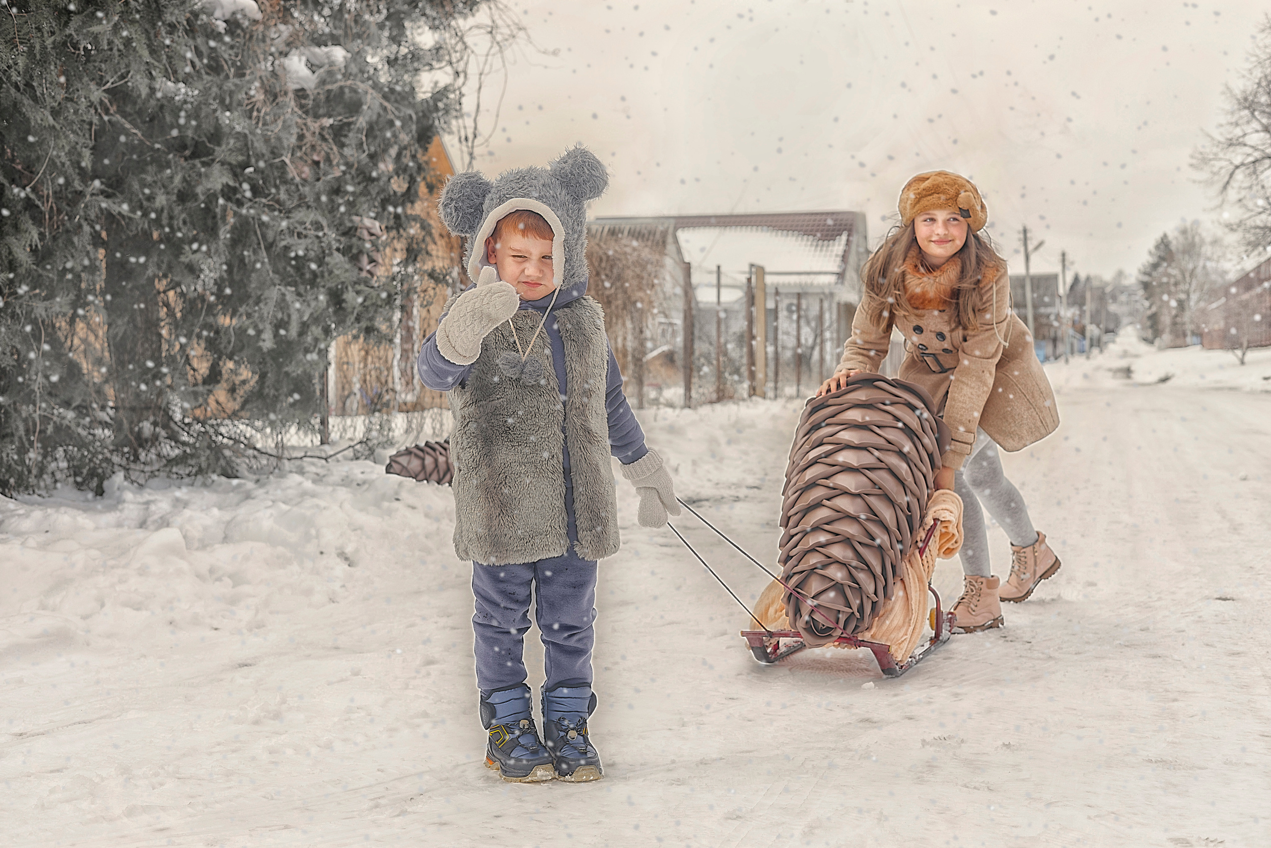 Зимние шишки и малышки. Семейный детский фотограф Краснодарский край Оксана Колос