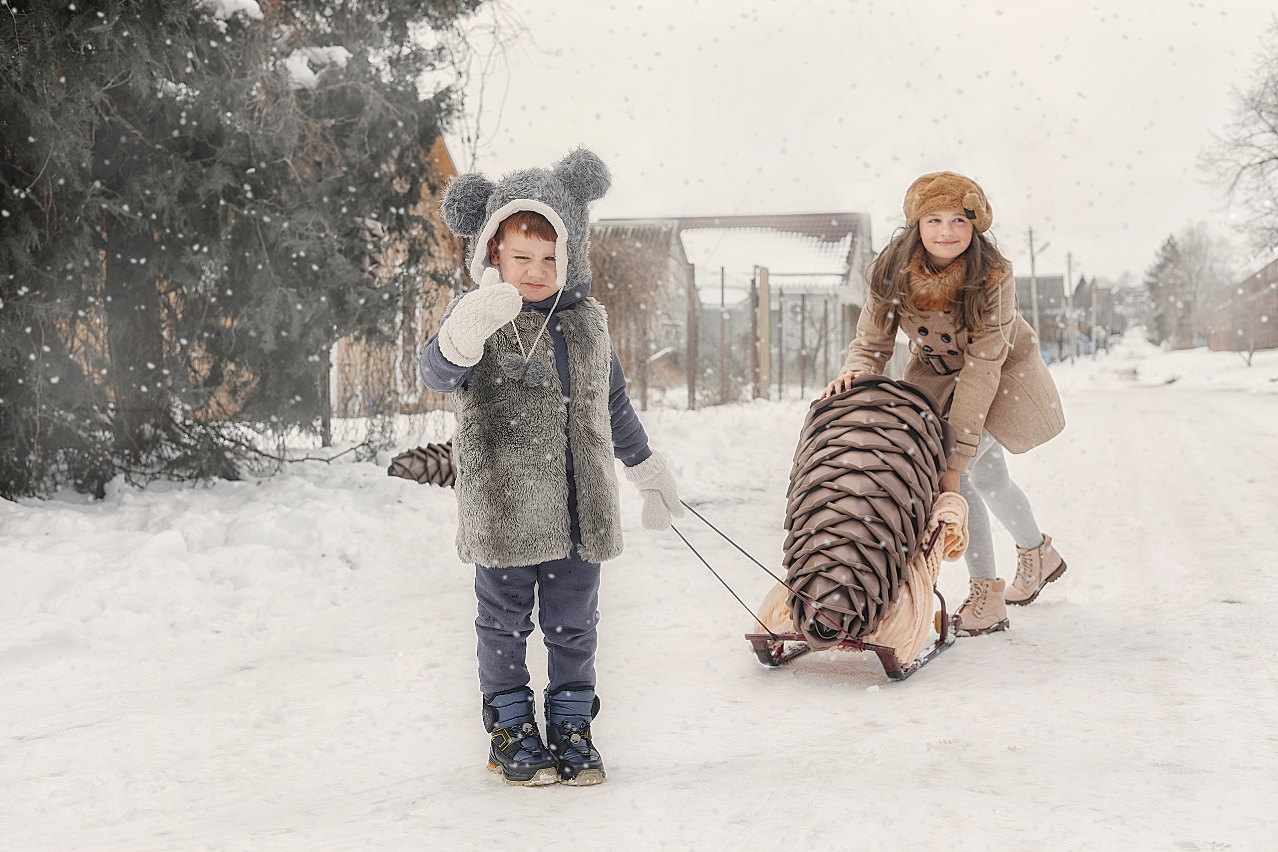 Зимние шишки и малышки. Семейный детский фотограф Краснодарский край Оксана Колос