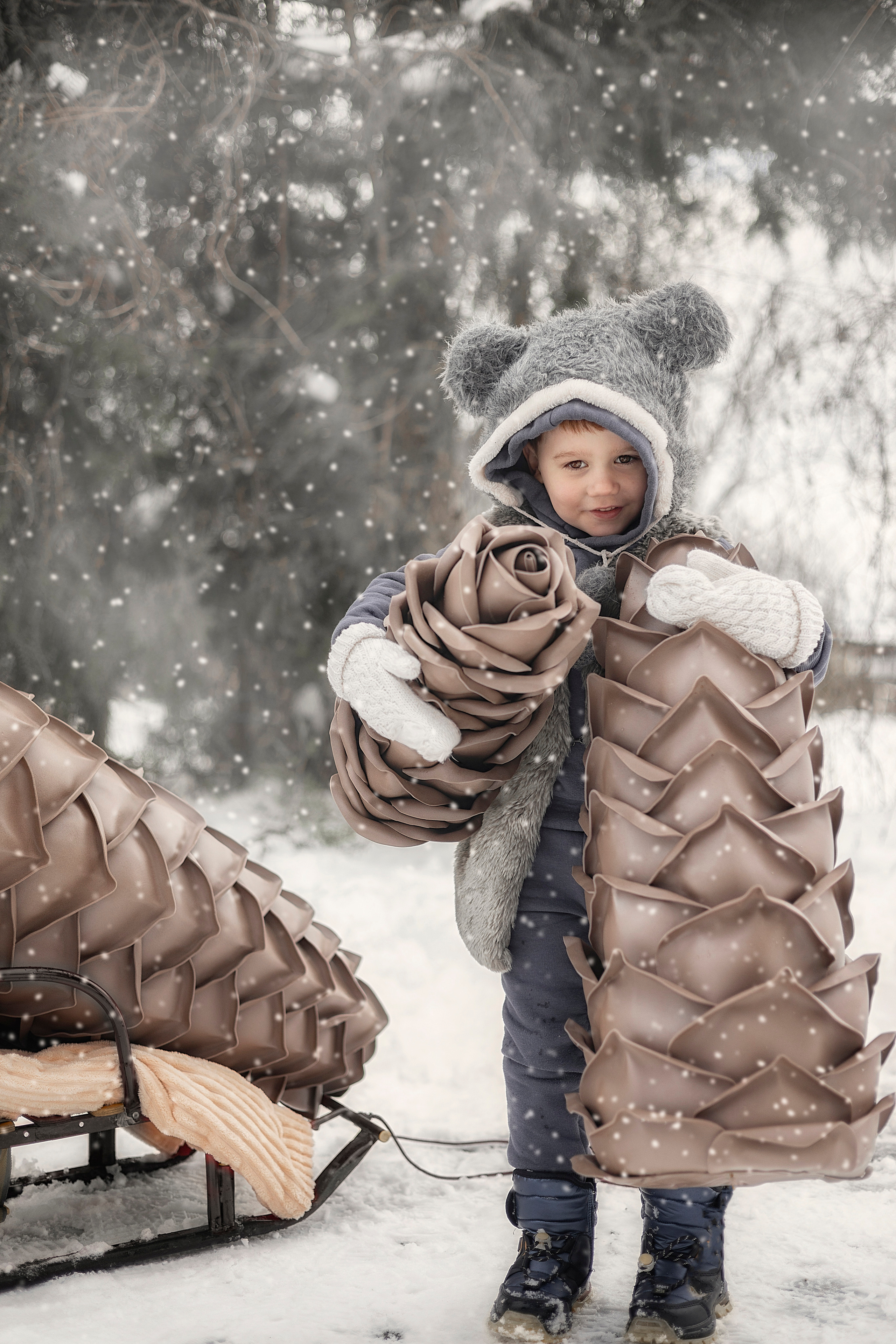 Зимние шишки и малышки. Семейный детский фотограф Краснодарский край Оксана Колос
