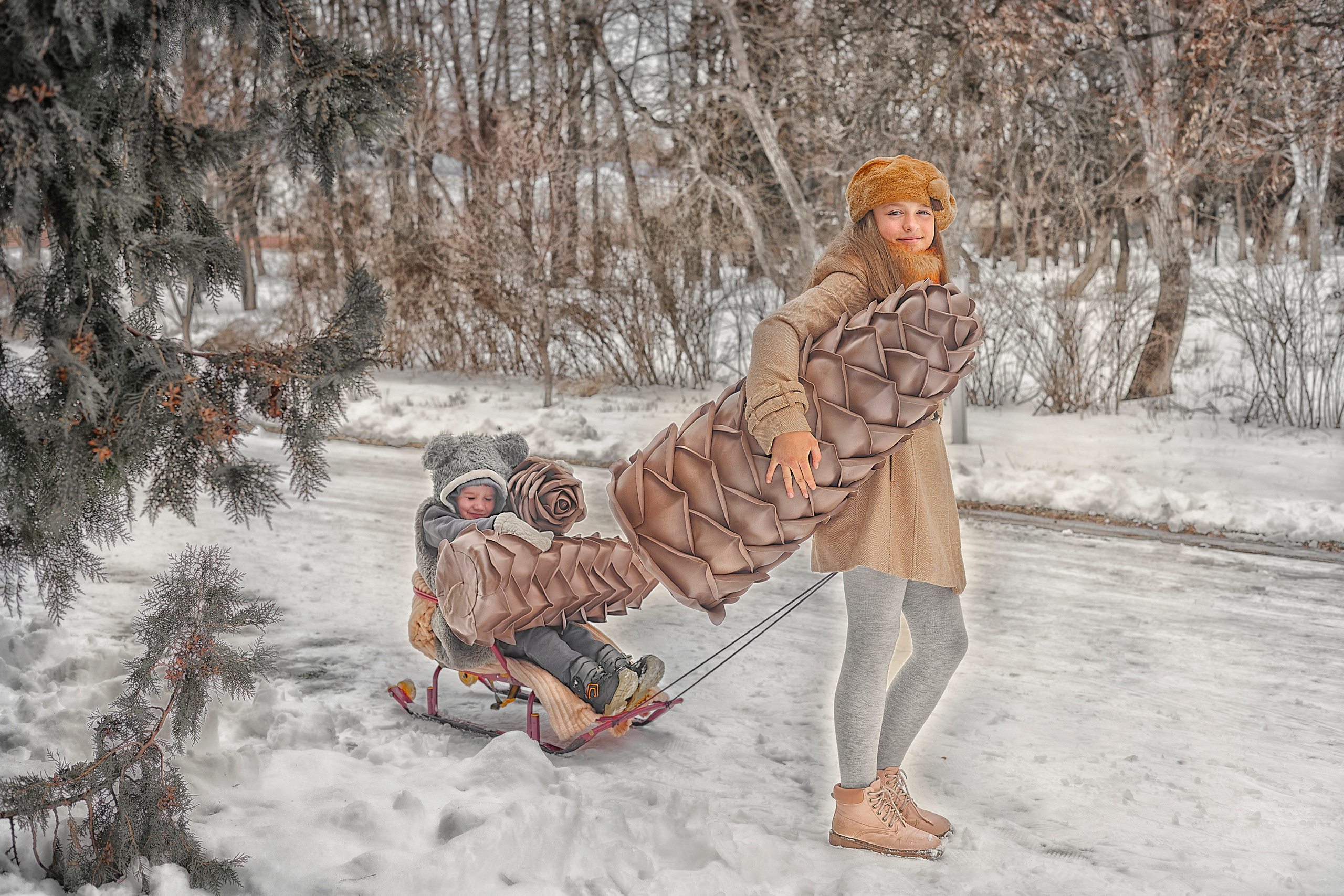 Зимние шишки и малышки. Семейный детский фотограф Краснодарский край Оксана Колос