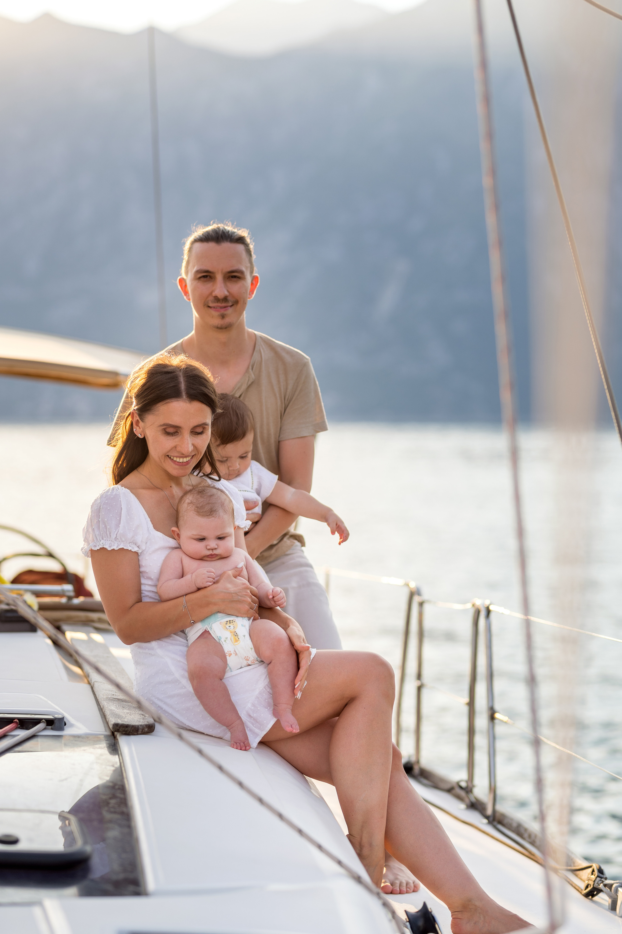 Family photoshoot on a yacht in the Bay of Kotor, Montenegro. Kate Khaldeeva photographer in Saratov