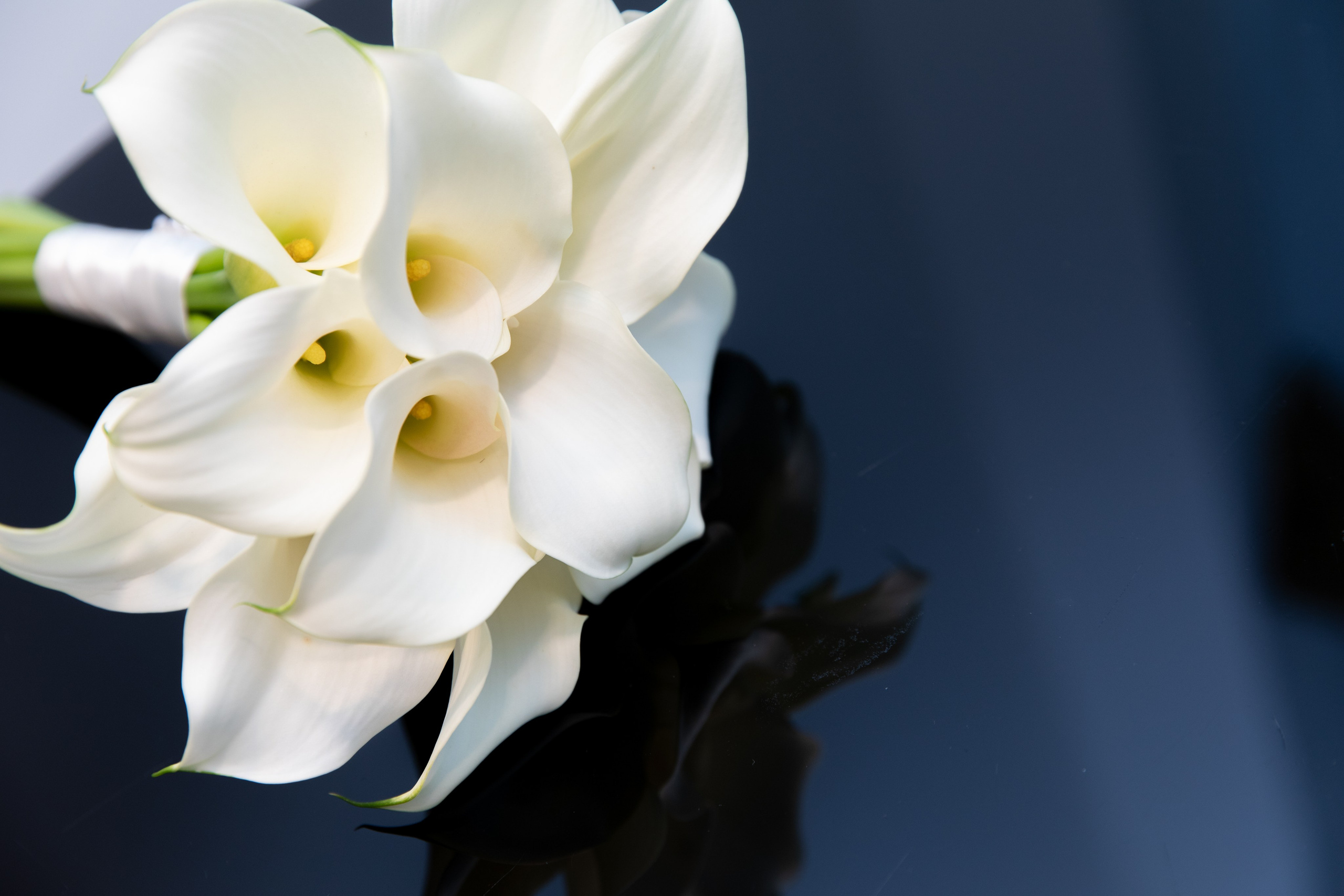 свадебная фотосессия букет белых цветов на черном столе