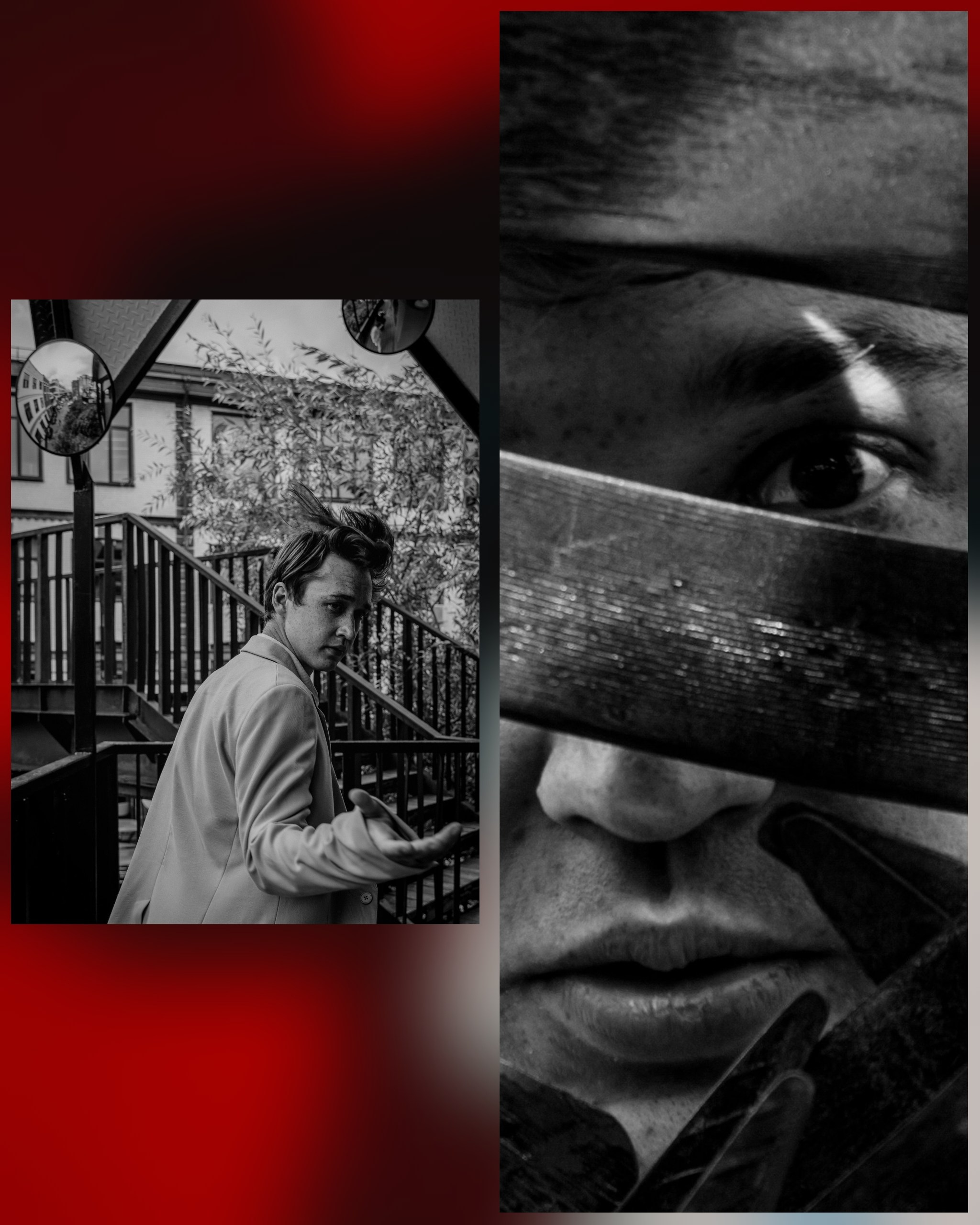 чб фото парня с бликом на глазу