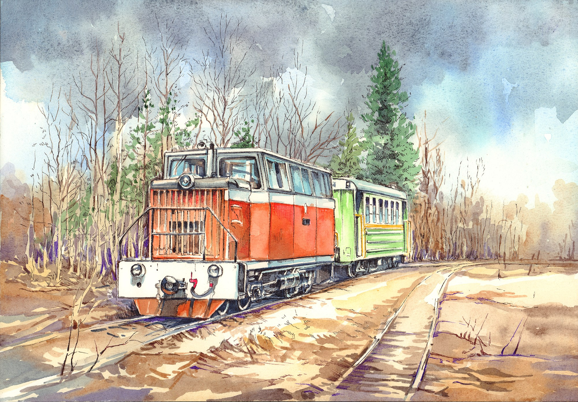 Узкоколейные железные дороги. Художник Александр Петрунин